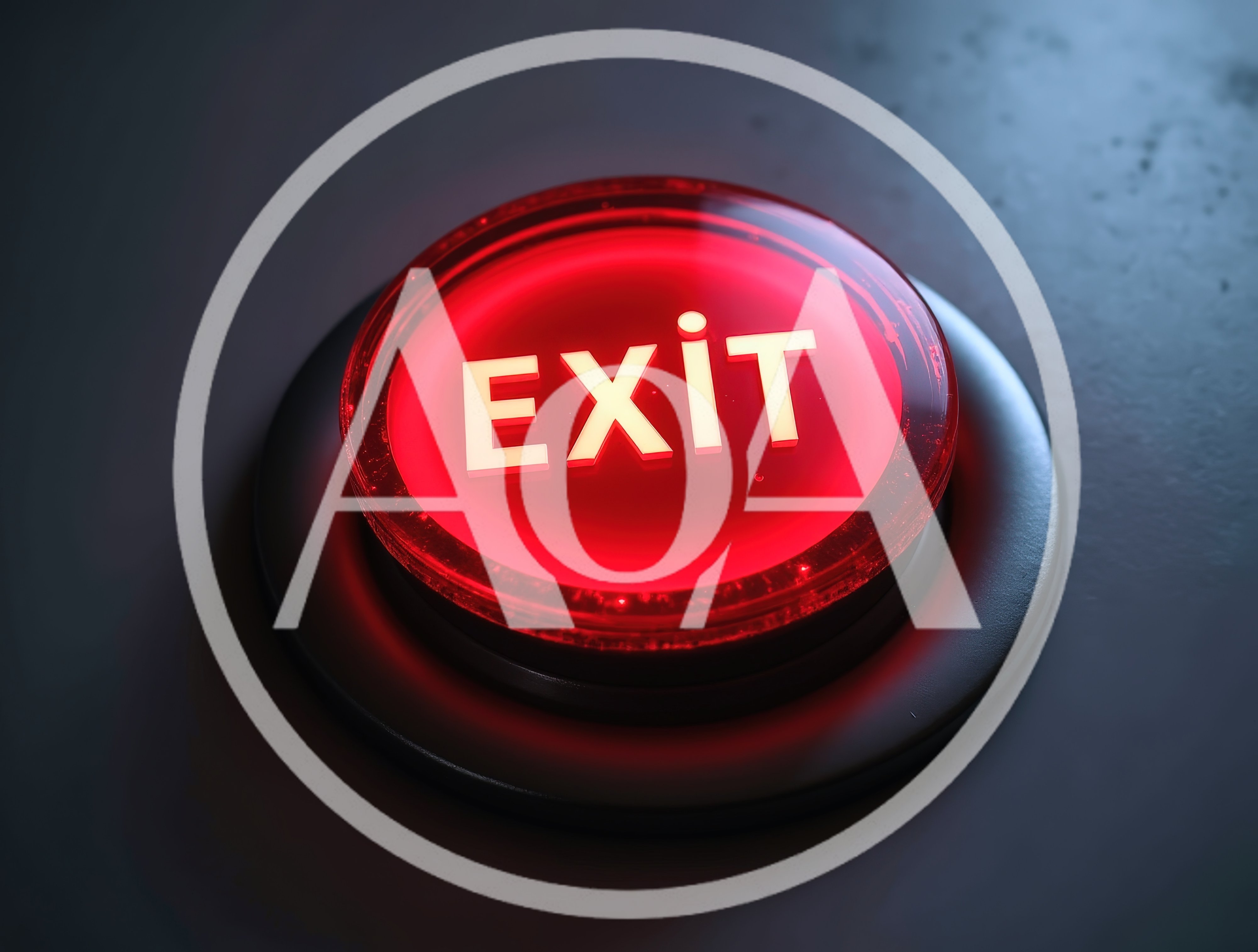 Glowing Red Exit Button On Dark Surface