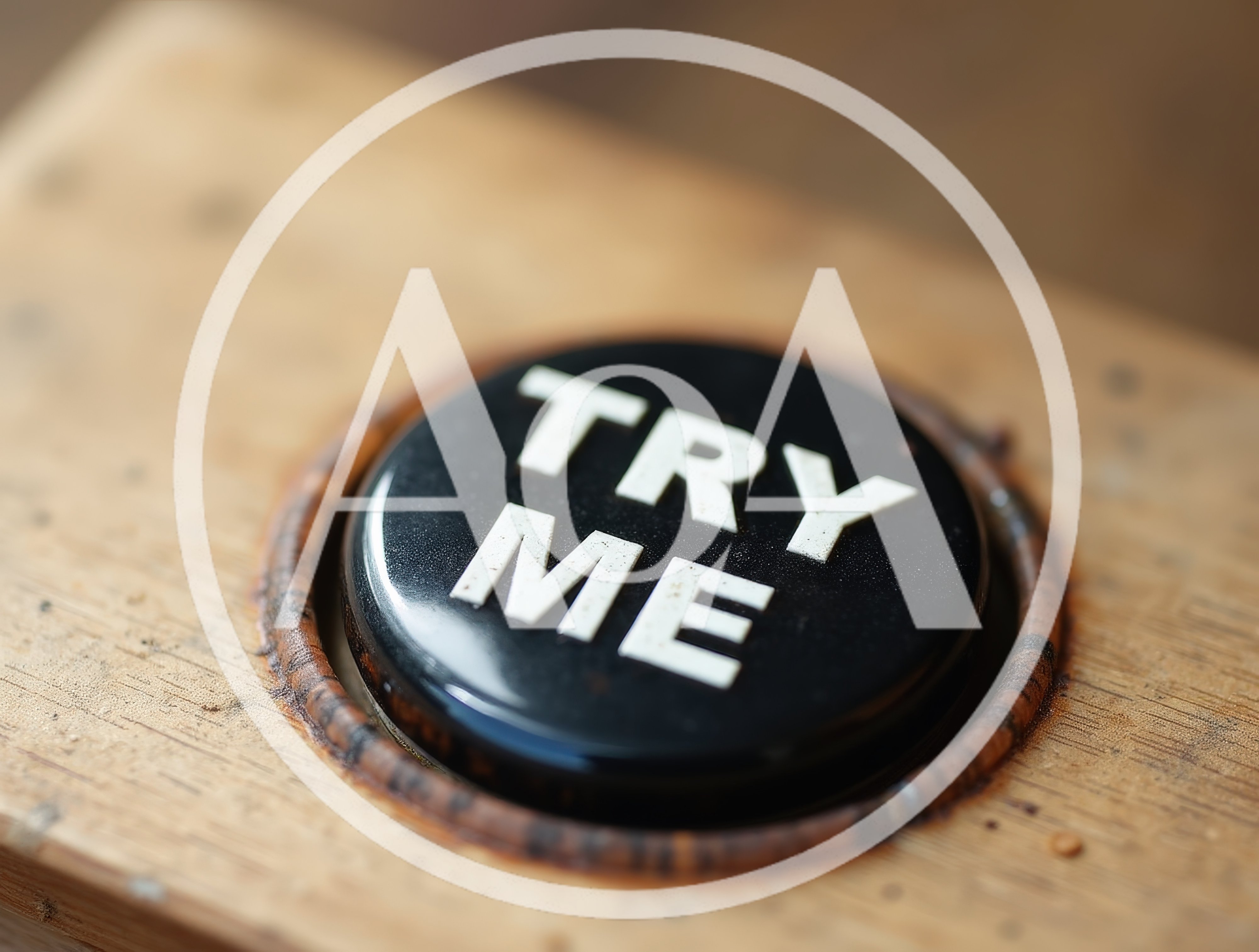 Black Try Me Button Set In A Wooden Surface