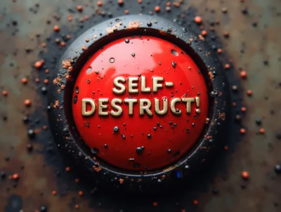 Red Self Destruct Button With Gold Lettering