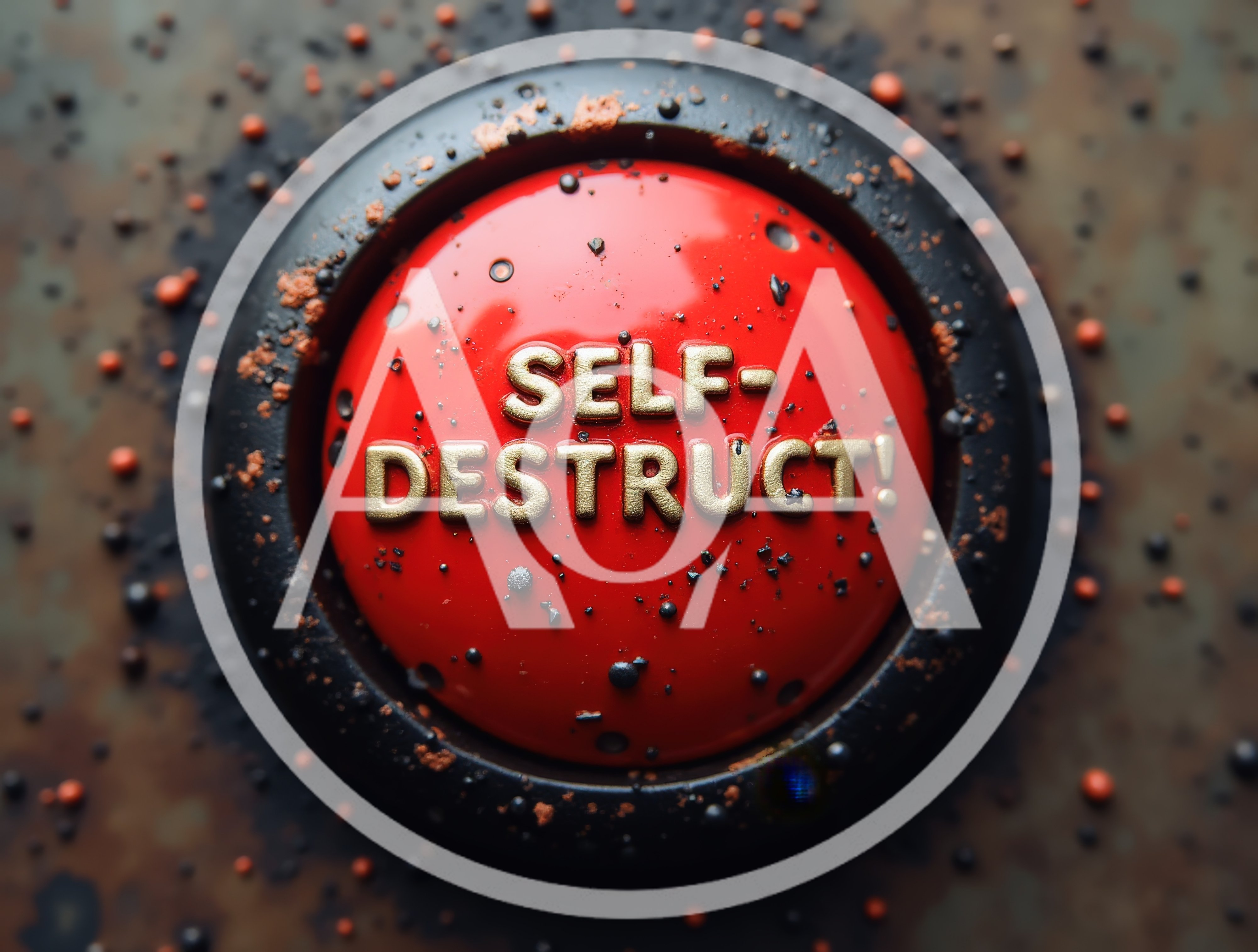 Red Self Destruct Button With Gold Lettering