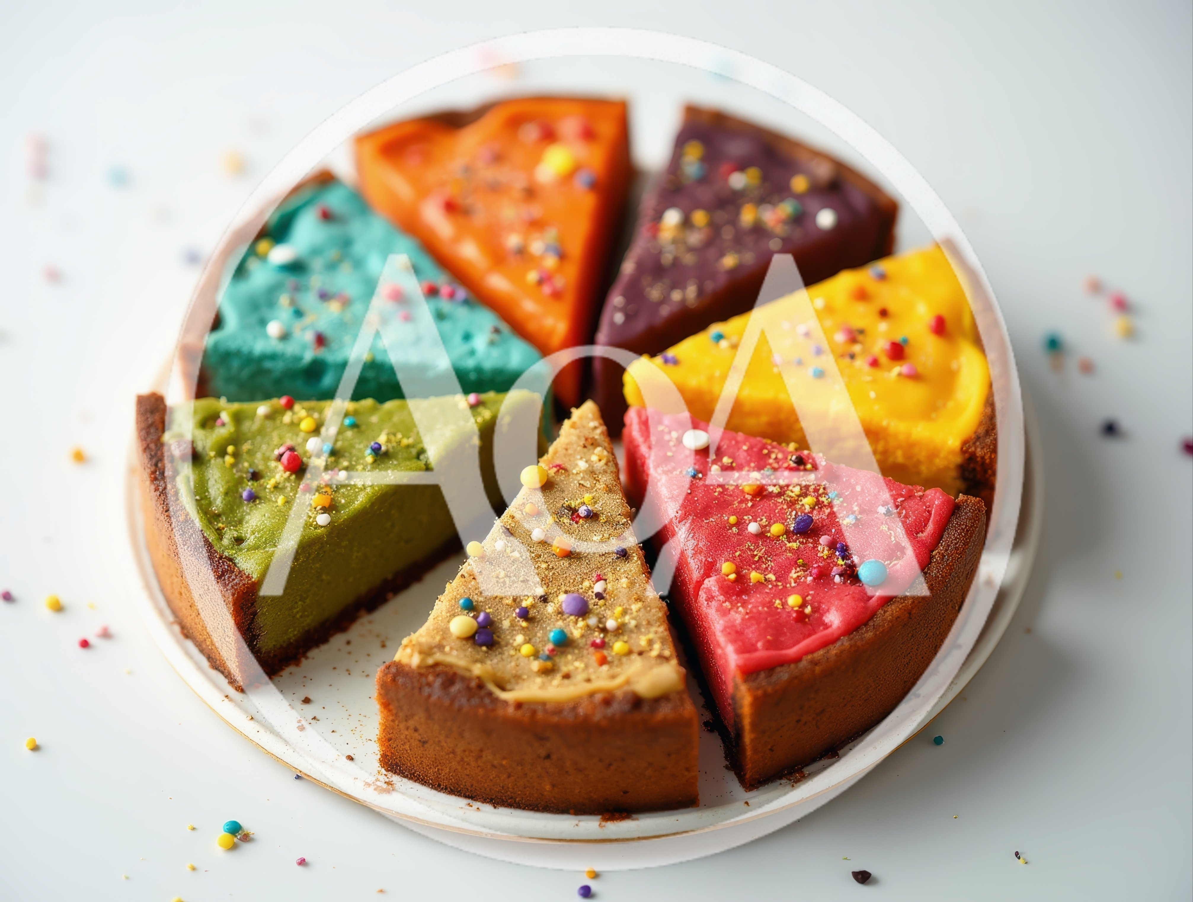 Colorful Sliced Cheesecake With Sprinkles On White Background