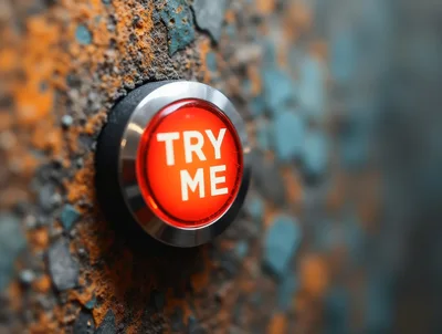 Red Try Me Button Mounted On Textured Industrial Wall