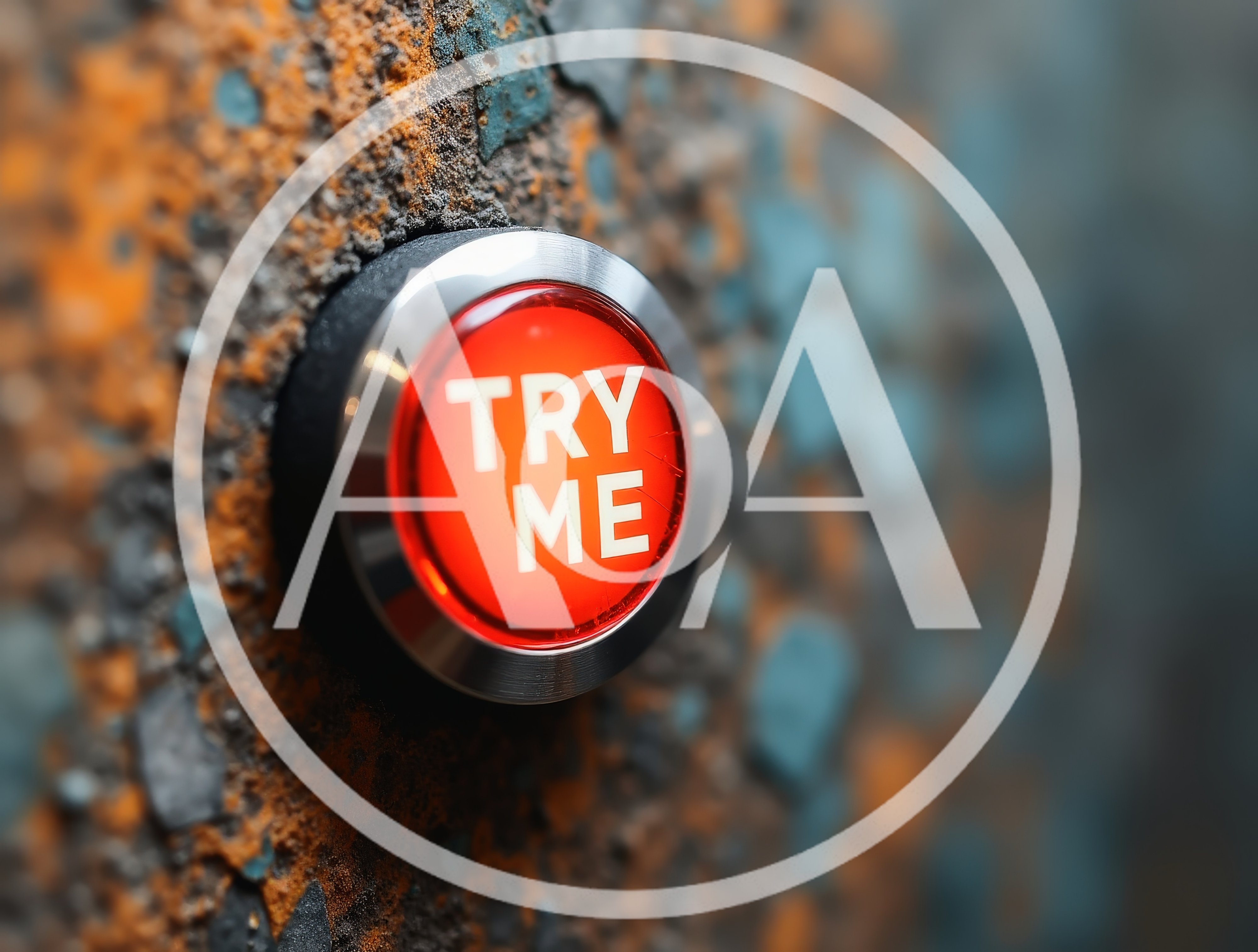 Red Try Me Button Mounted On Textured Industrial Wall