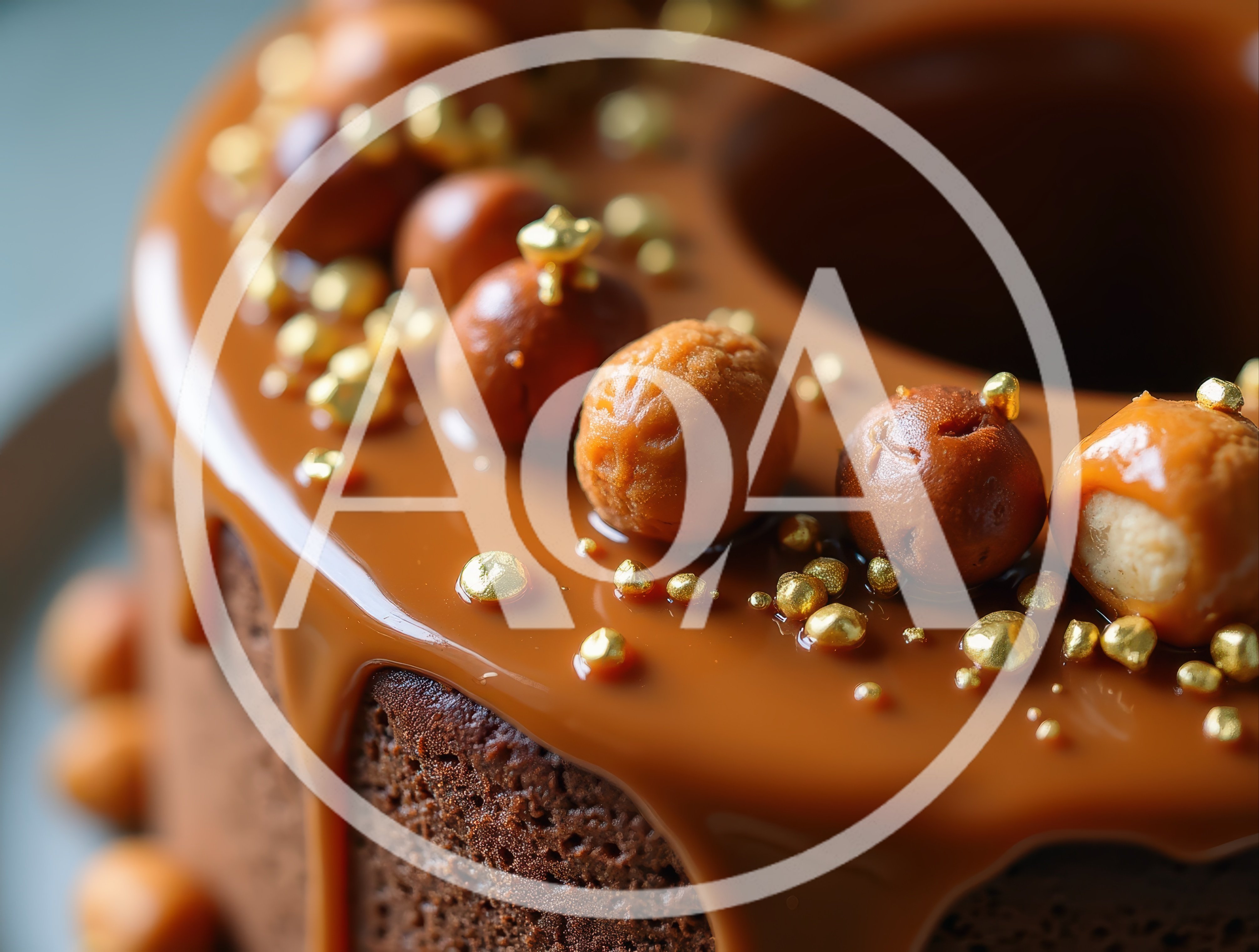 Gourmet Chocolate Cake With Caramel Glaze And Gold Sprinkles
