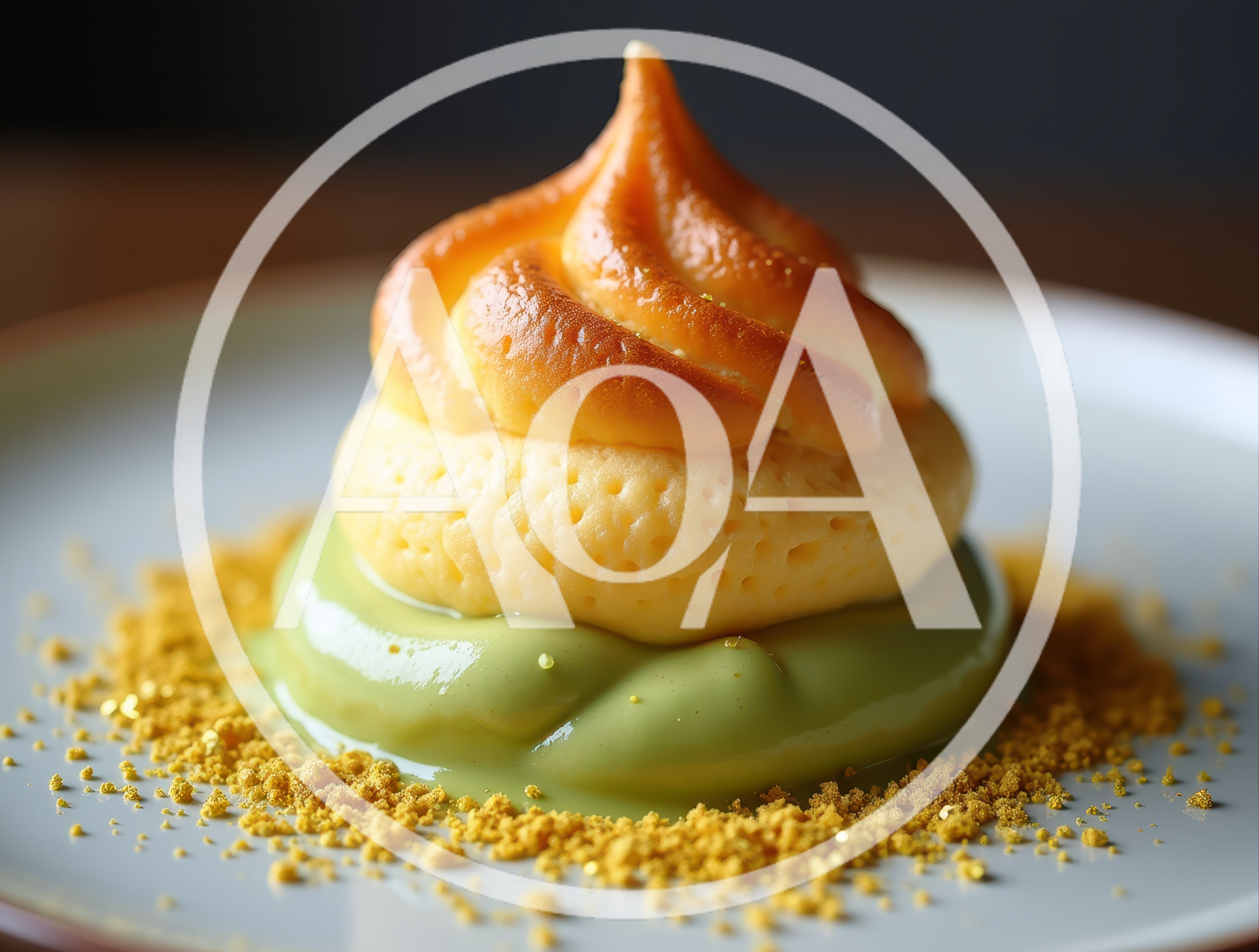 Gourmet Layered Dessert With Green Cream And Crumble