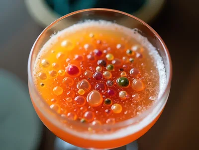 Top Down View Of A Colorful Molecular Gastronomy Cocktail