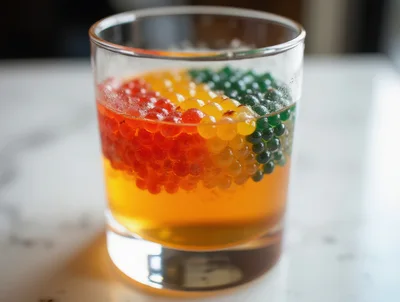 Glass Of Colorful Boba Tea On Marble Table