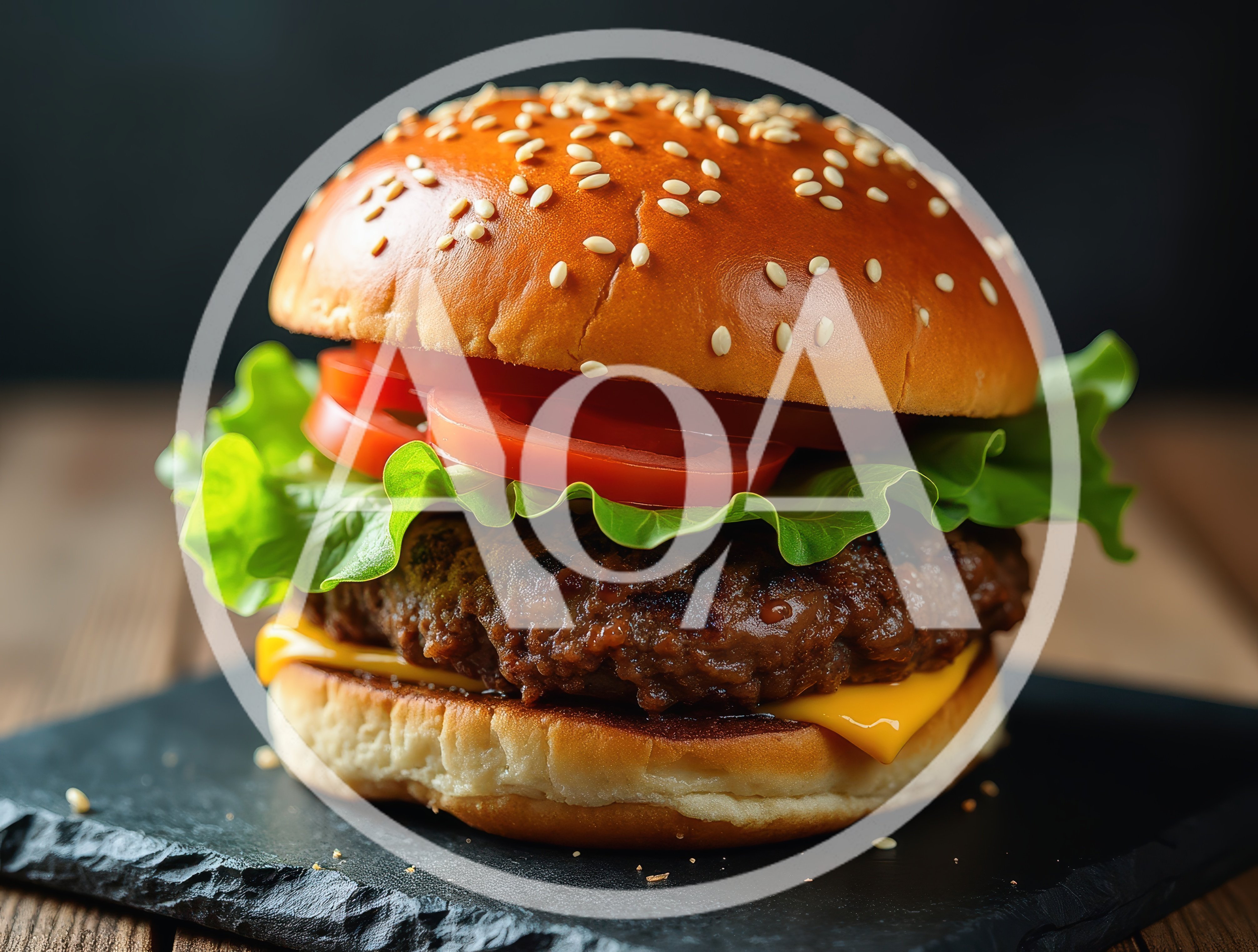 Gourmet Cheeseburger With Lettuce And Tomato On Slate