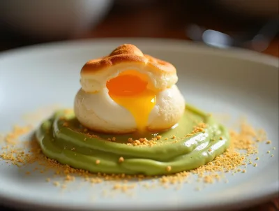 Gourmet Poached Egg On Green Puree