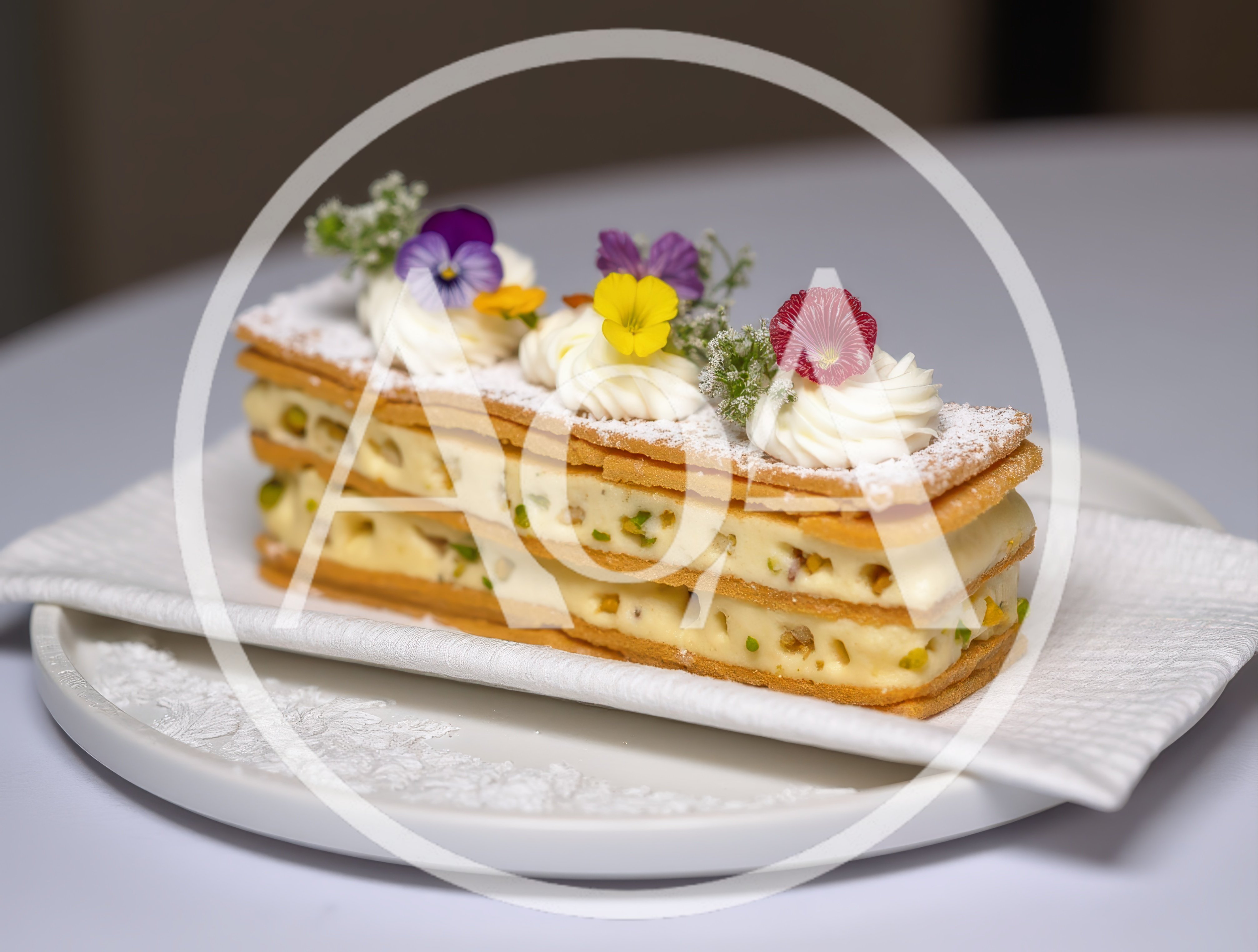 Gourmet Mille-Feuille Pastry With Edible Flowers
