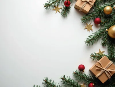 Christmas Flat Lay With Gifts And Ornaments