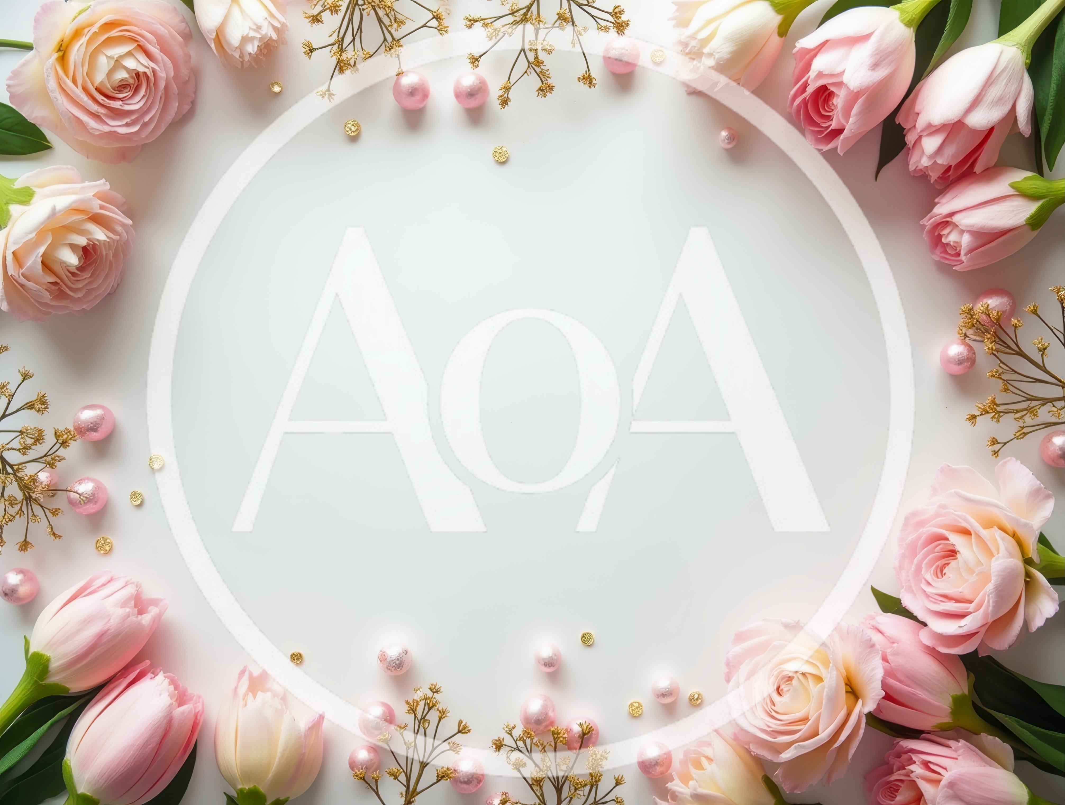 Floral Frame With Pink Roses And Tulips