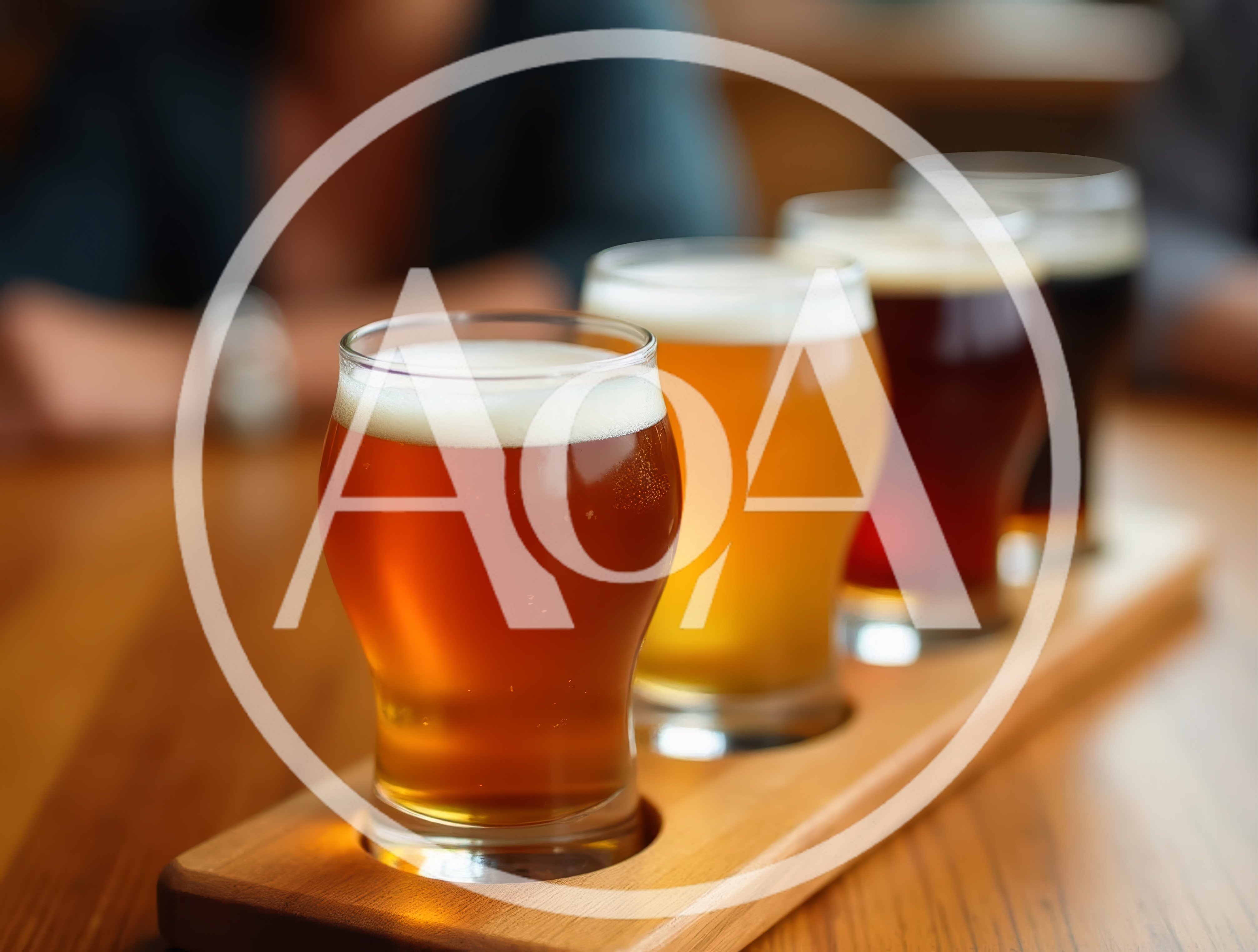 Beer Flight Tasting On A Wooden Paddle