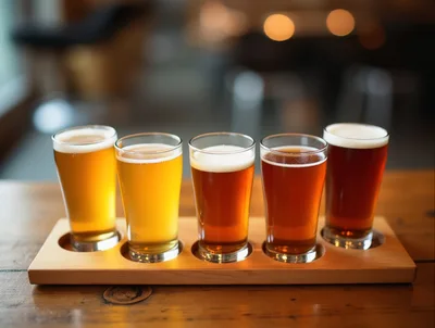 Beer Flight With Five Different Craft Beers