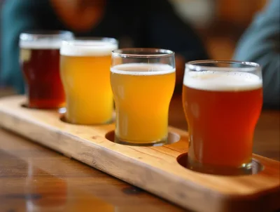 Beer Flight Tasting With Four Different Craft Beers