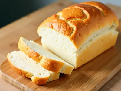 Freshly Baked Loaf Of White Bread On Wooden Board