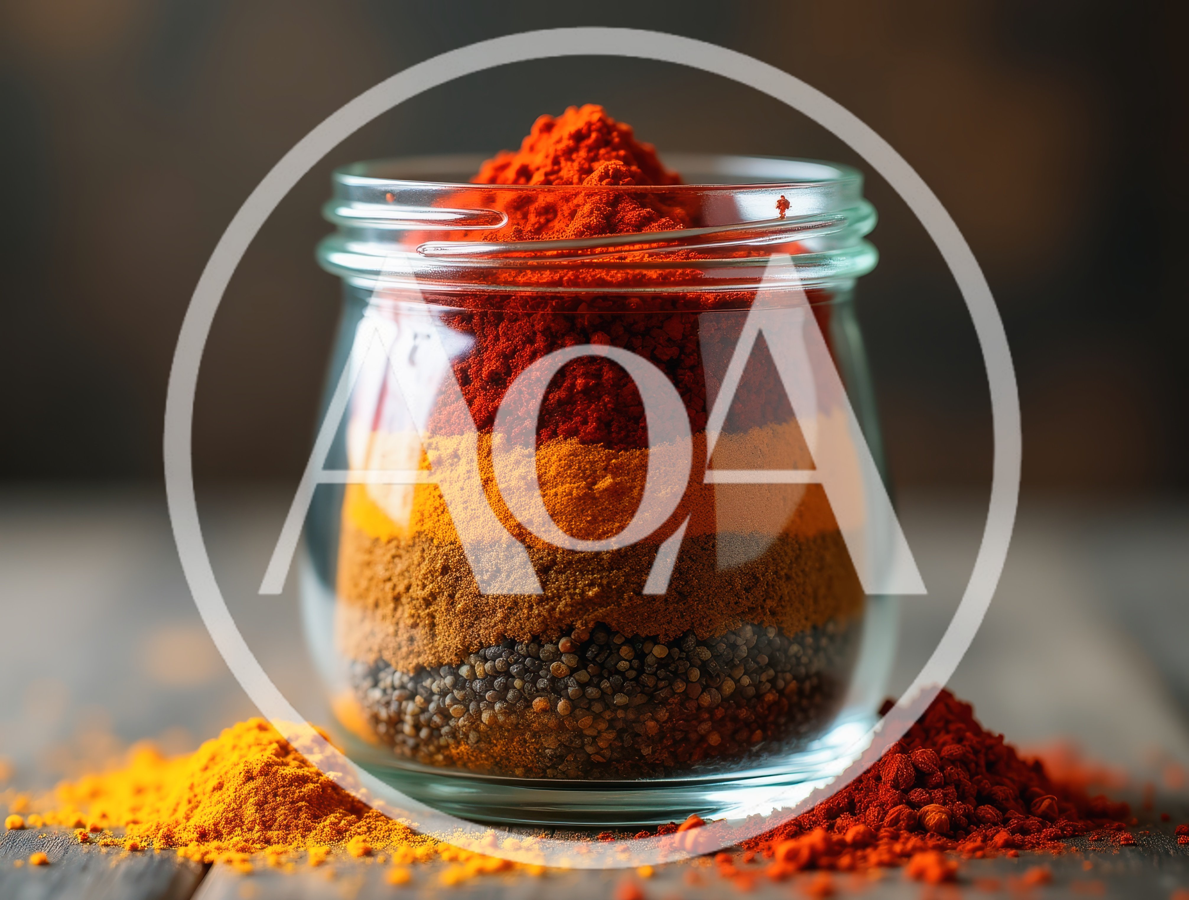 Glass Jar Filled With Layered Colorful Spices