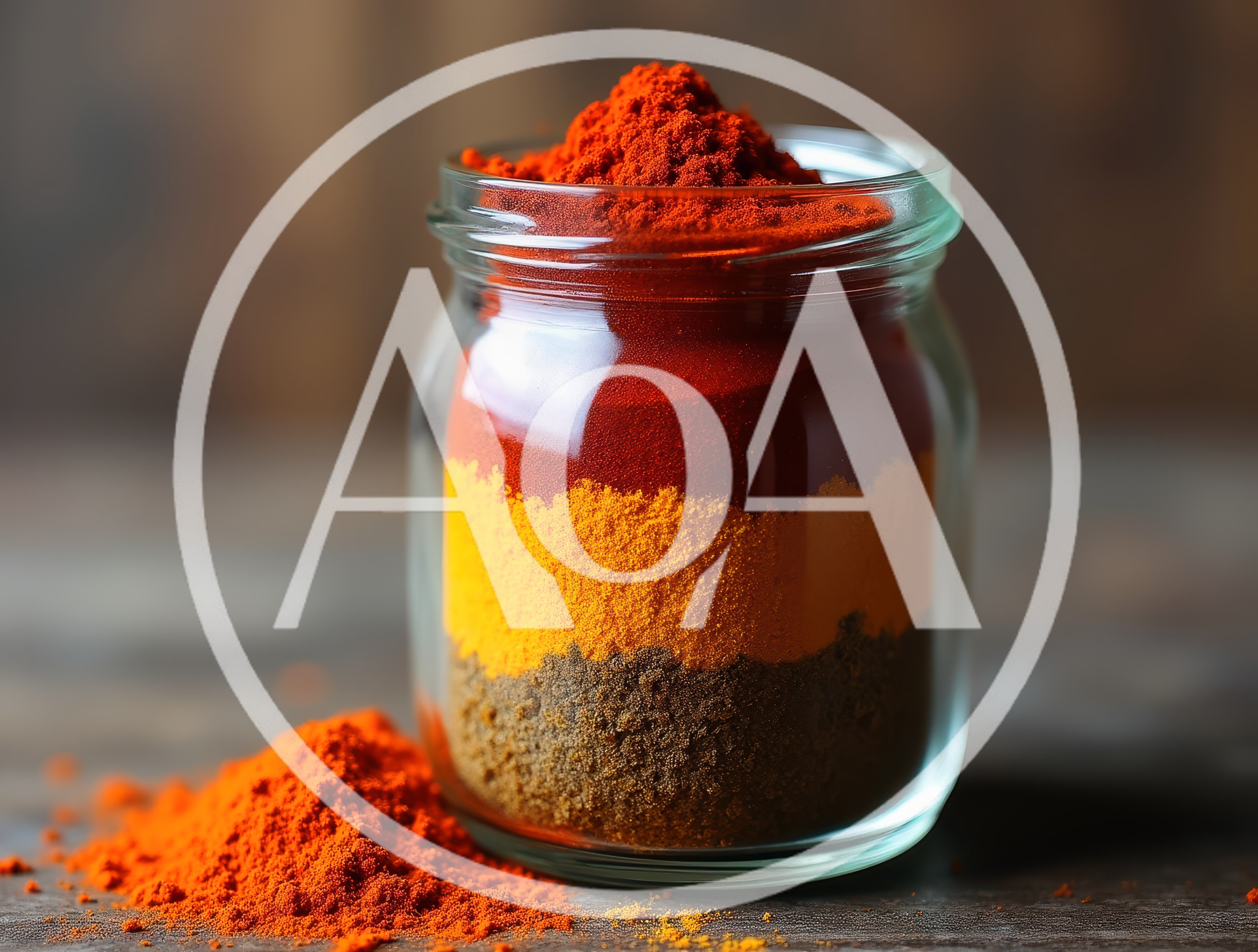 Glass Jar Filled With Layered Colorful Spices