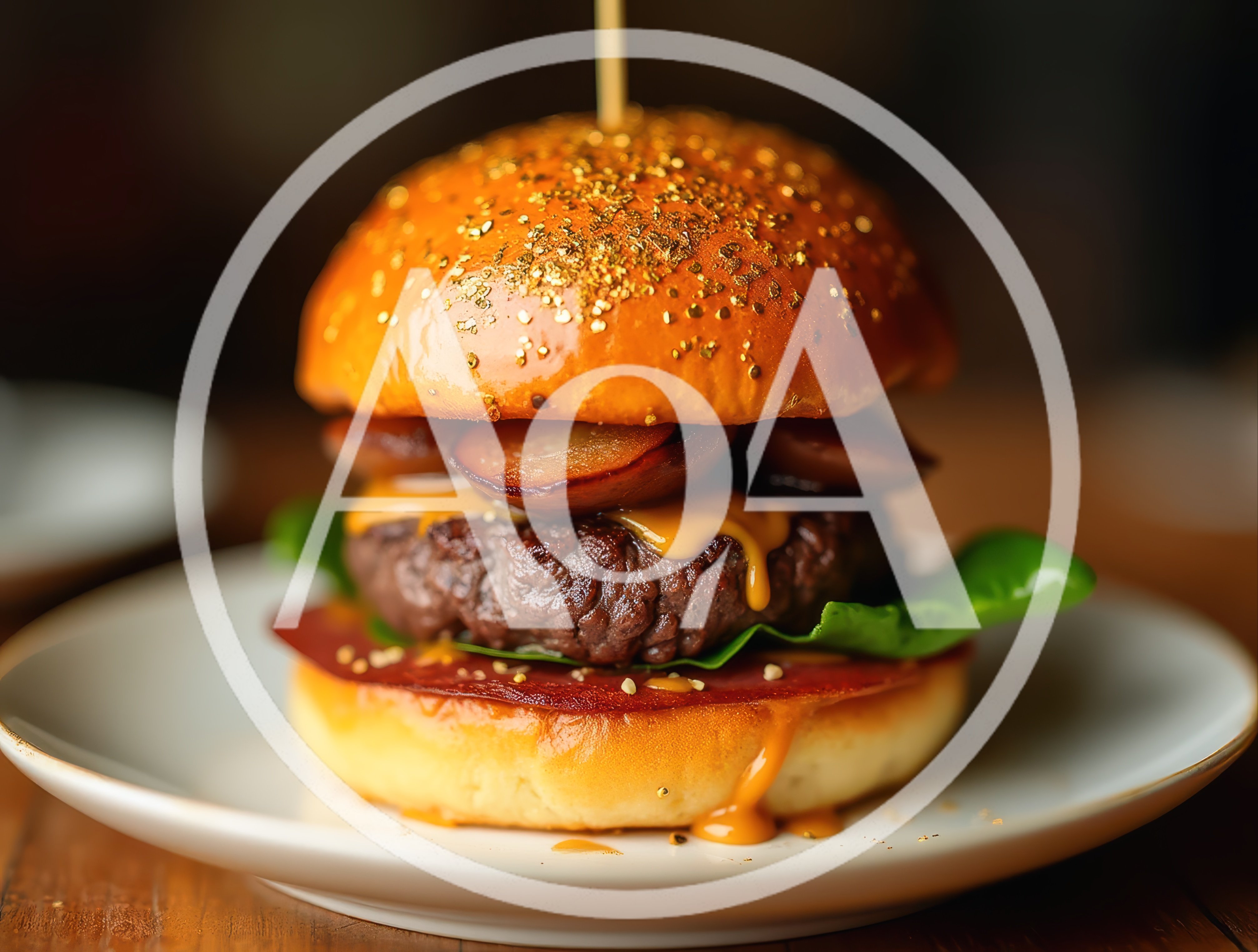 Gourmet Beef Burger With Gold Flakes On A Plate