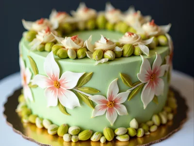 Elegant Pastel Green Cake Decorated With Floral Fondant