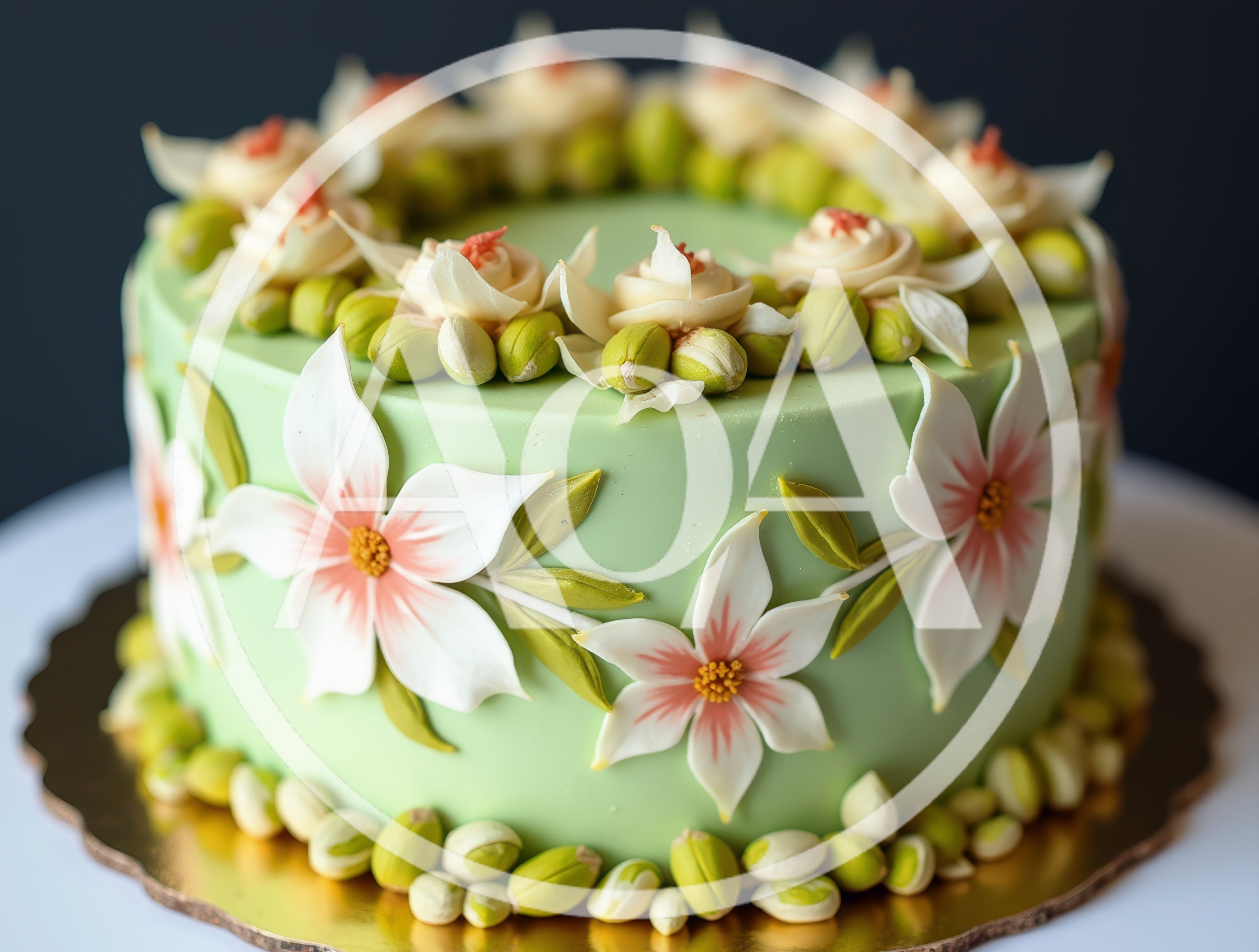 Elegant Pastel Green Cake Decorated With Floral Fondant
