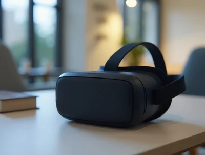 Black Virtual Reality Headset Resting On A Table