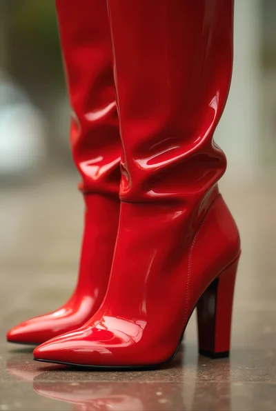 Close Up Of Shiny Red Patent Leather Boots