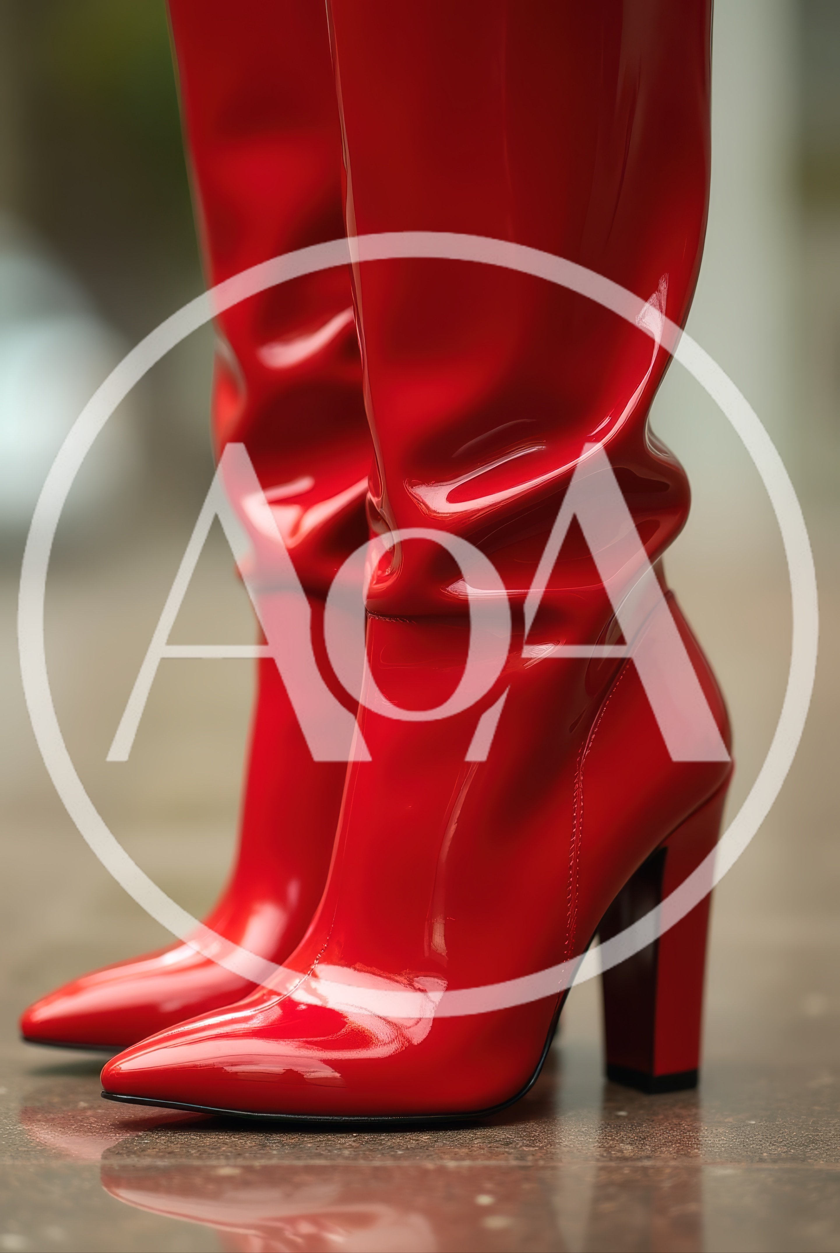 Close Up Of Shiny Red Patent Leather Boots