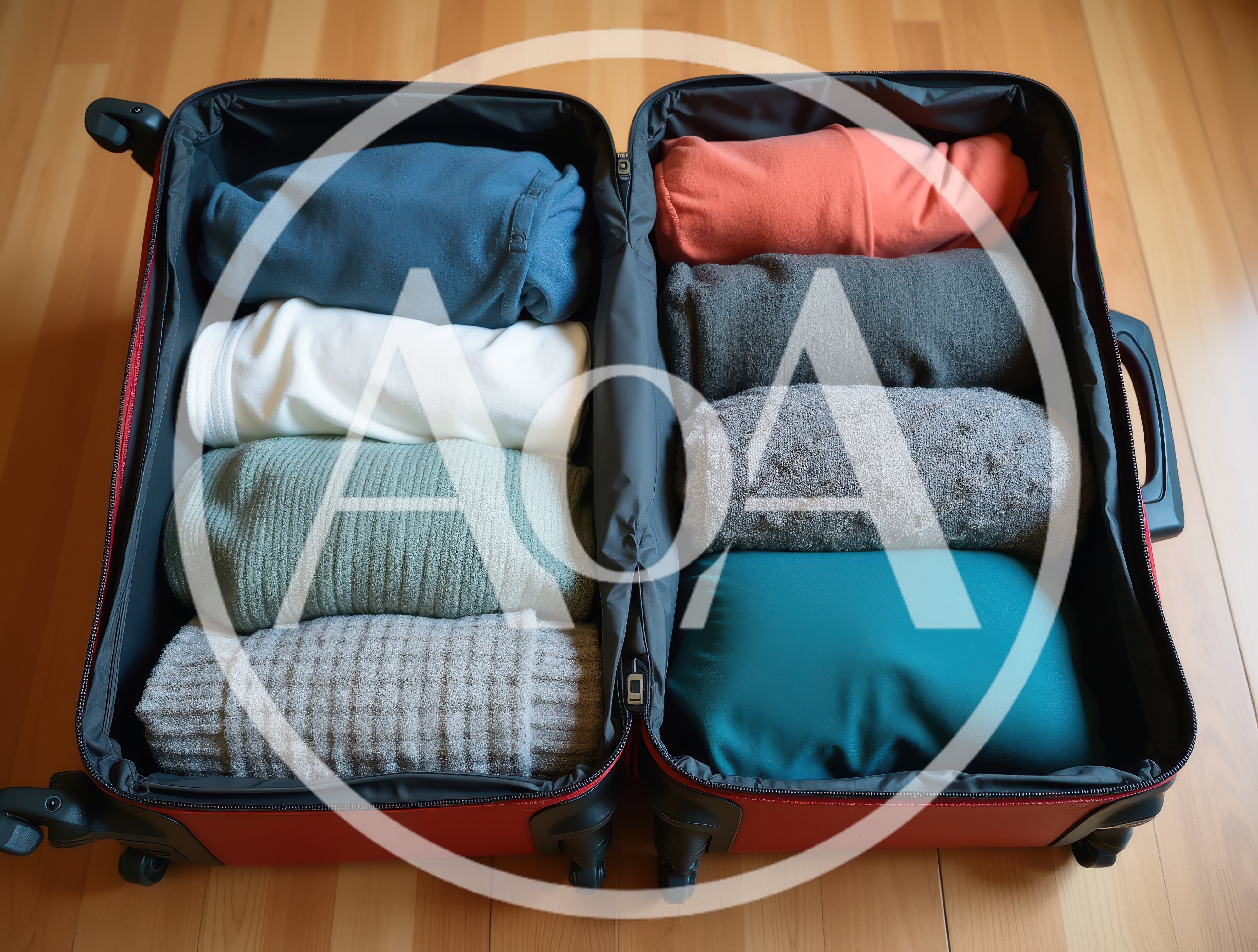 Open Suitcase Packed With Folded Clothing
