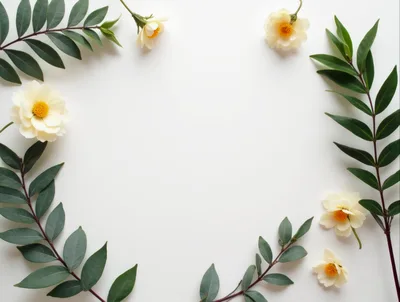 Floral Frame With White Flowers And Green Leaves