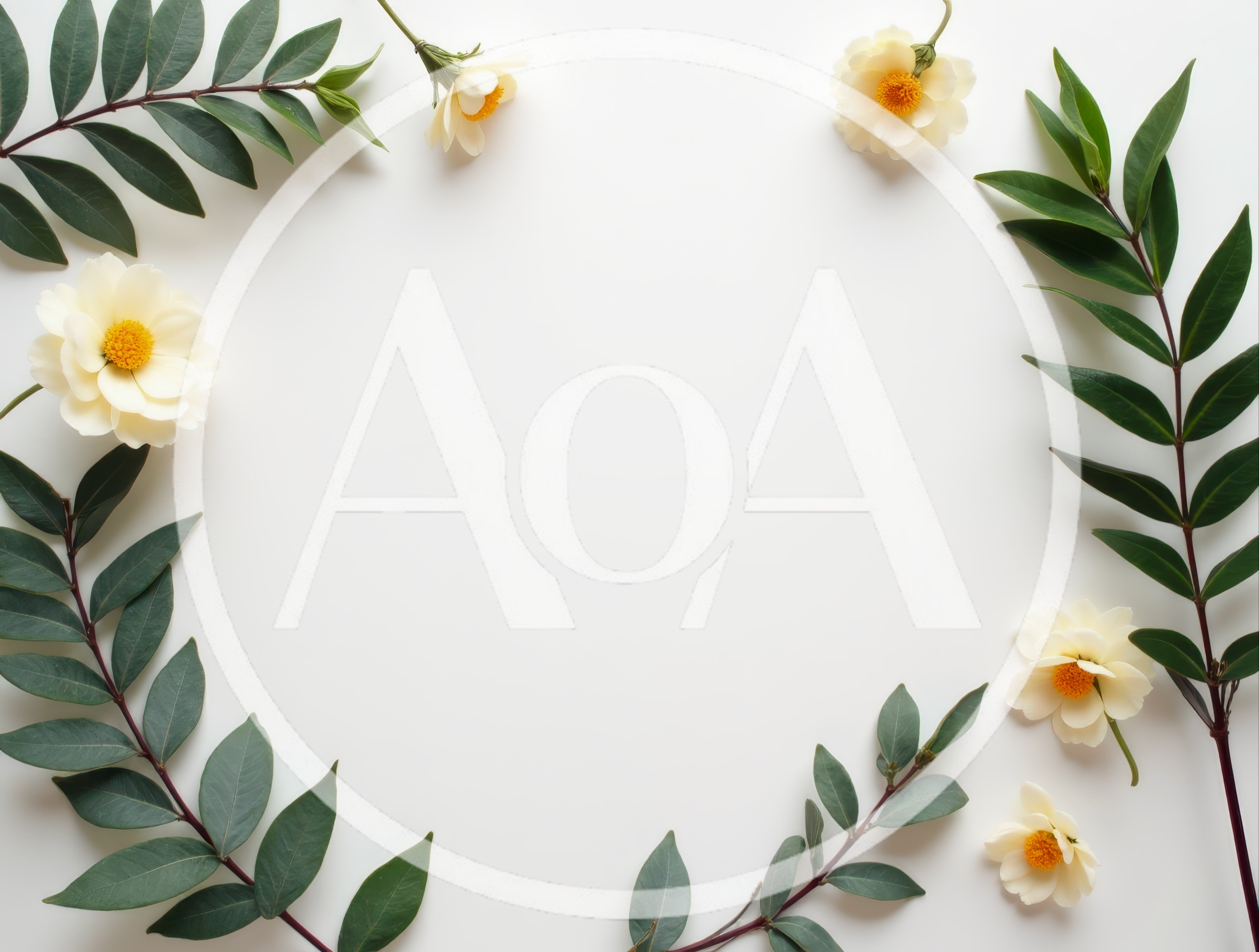 Floral Frame With White Flowers And Green Leaves