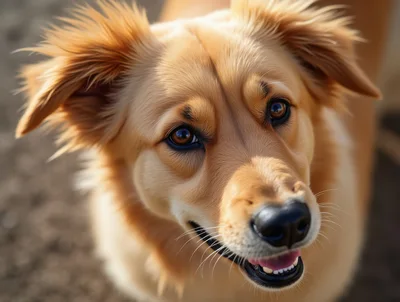 Close Up Portrait Of A Happy Golden Dog