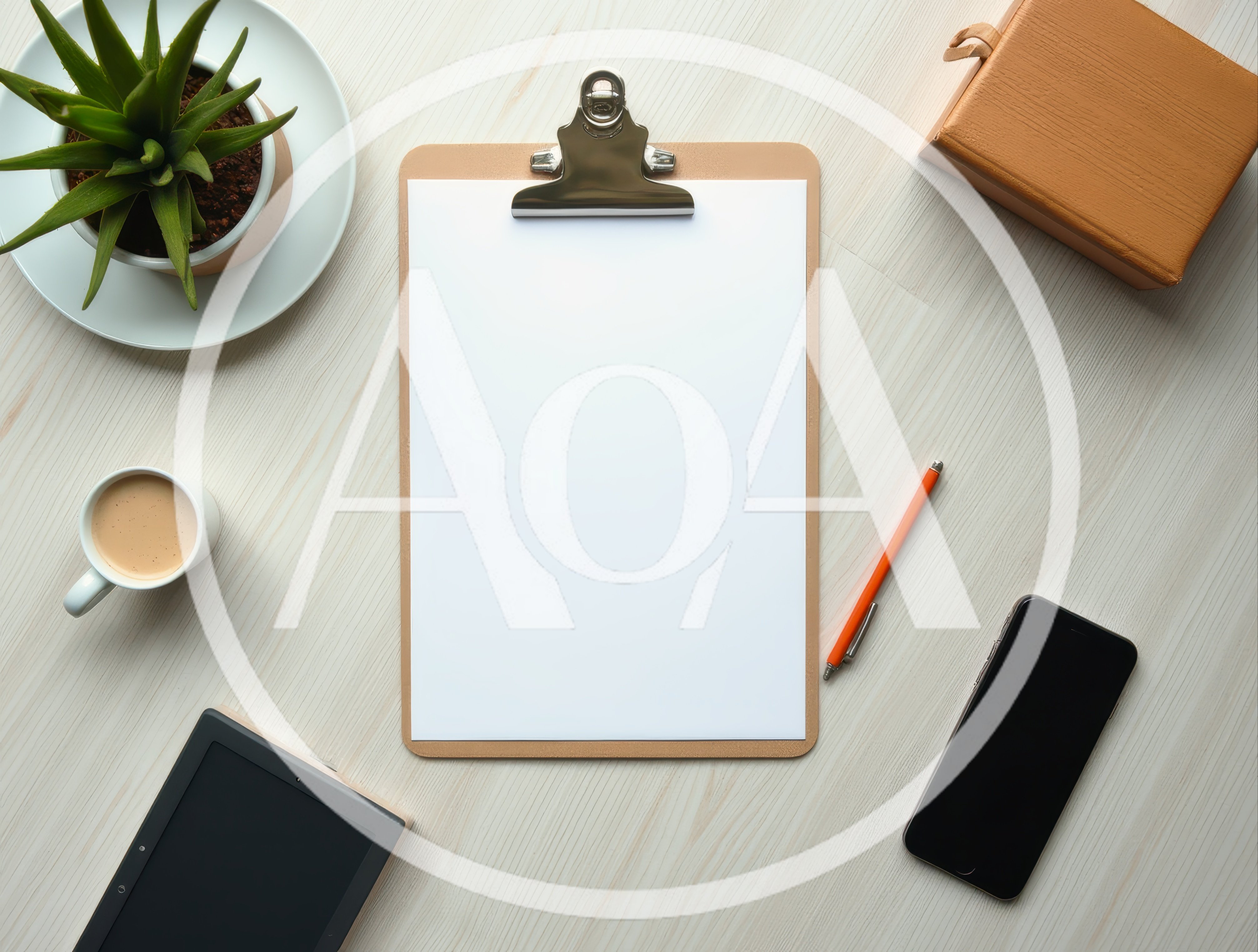 Top View Of Office Desk With Clipboard And Accessories