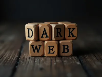 Wooden Blocks Spelling Dark Web On Rustic Surface