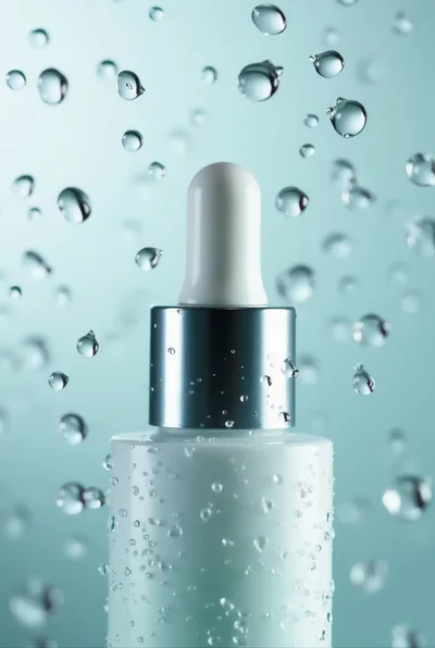 Cosmetic Serum Bottle With Floating Water Droplets