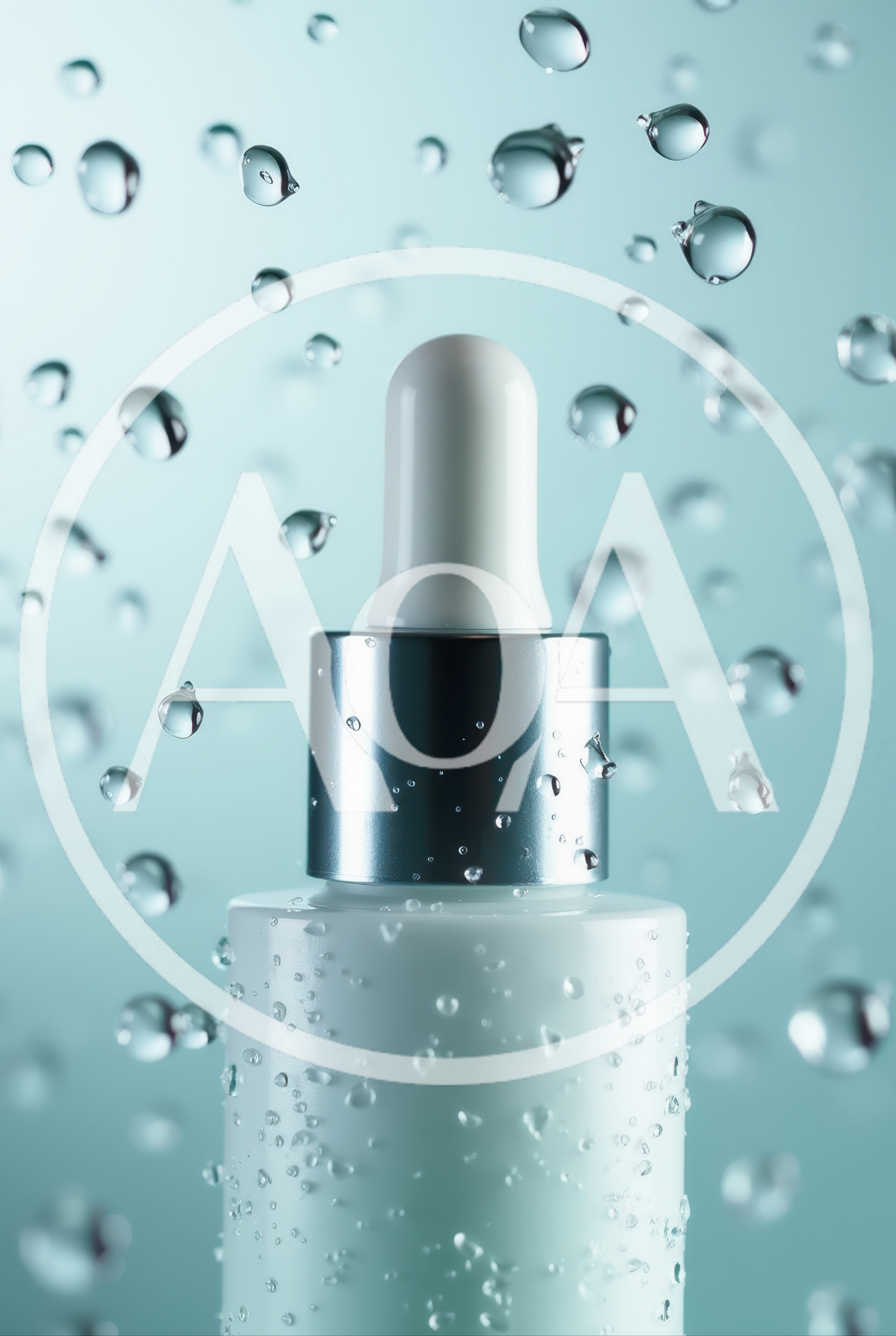 Cosmetic Serum Bottle With Floating Water Droplets
