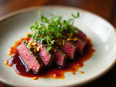 Gourmet Sliced Beef Steak With Gold Leaf Garnish