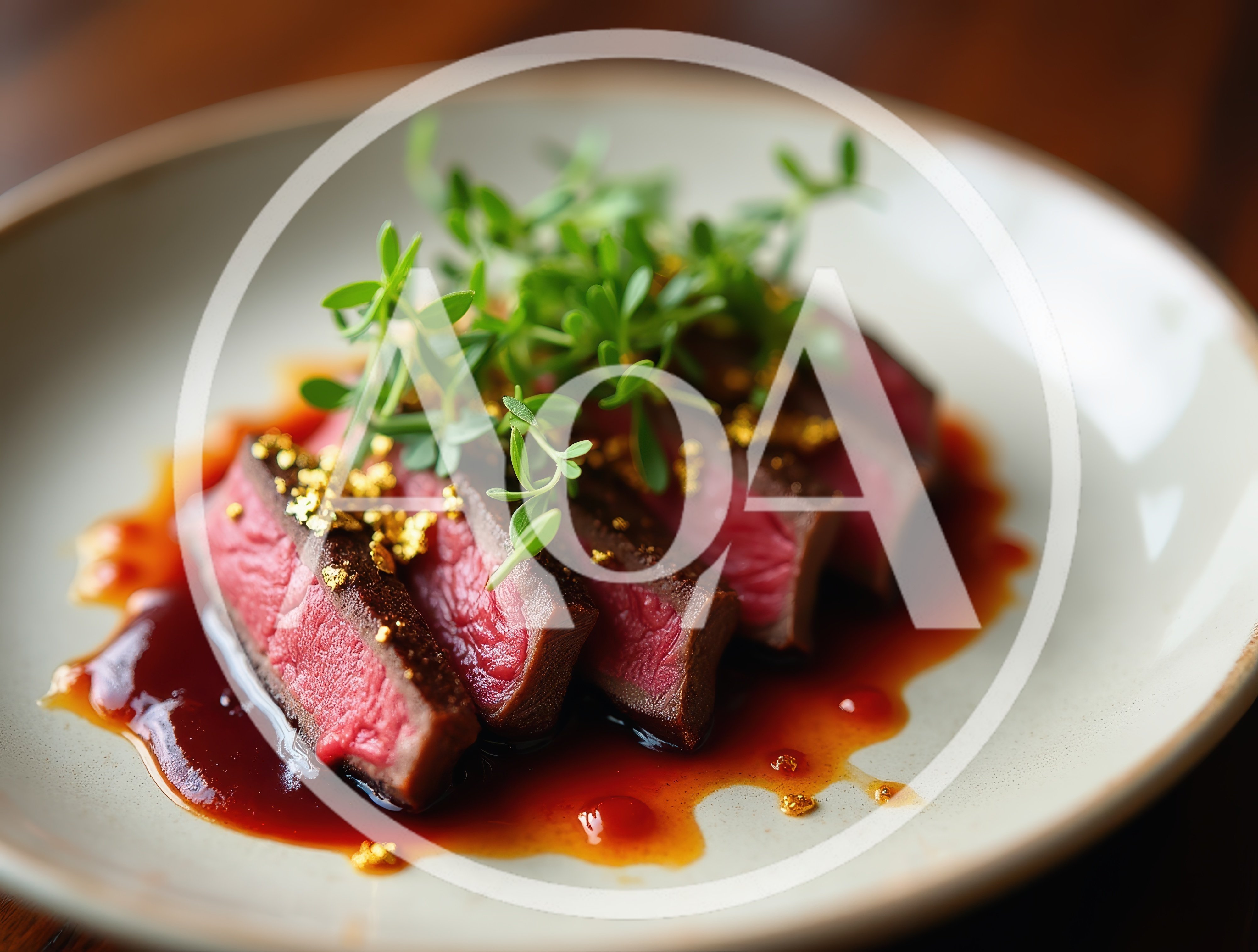 Gourmet Sliced Beef Steak With Gold Leaf Garnish