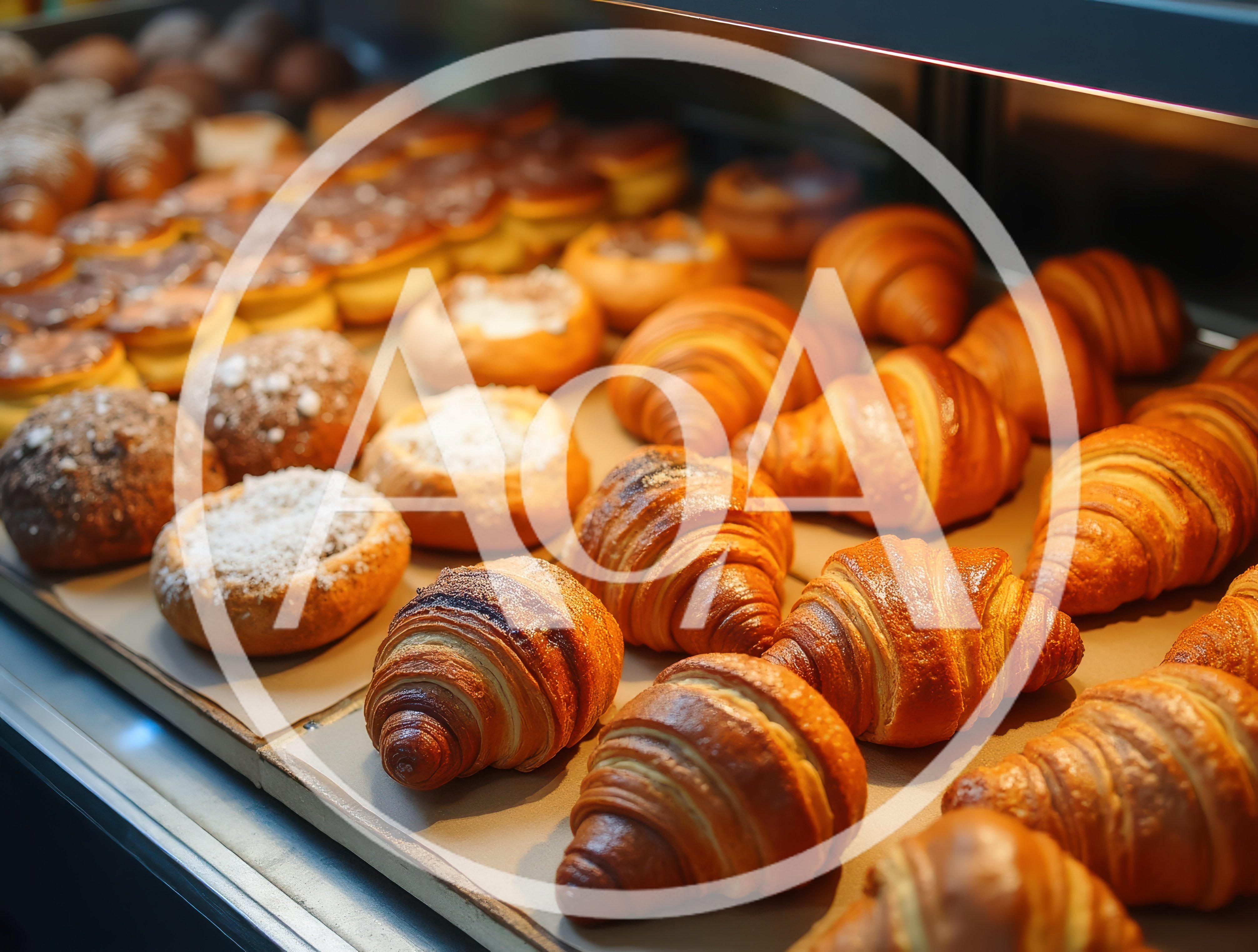 Freshly Baked Croissants and Pastries in Bakery Display Case