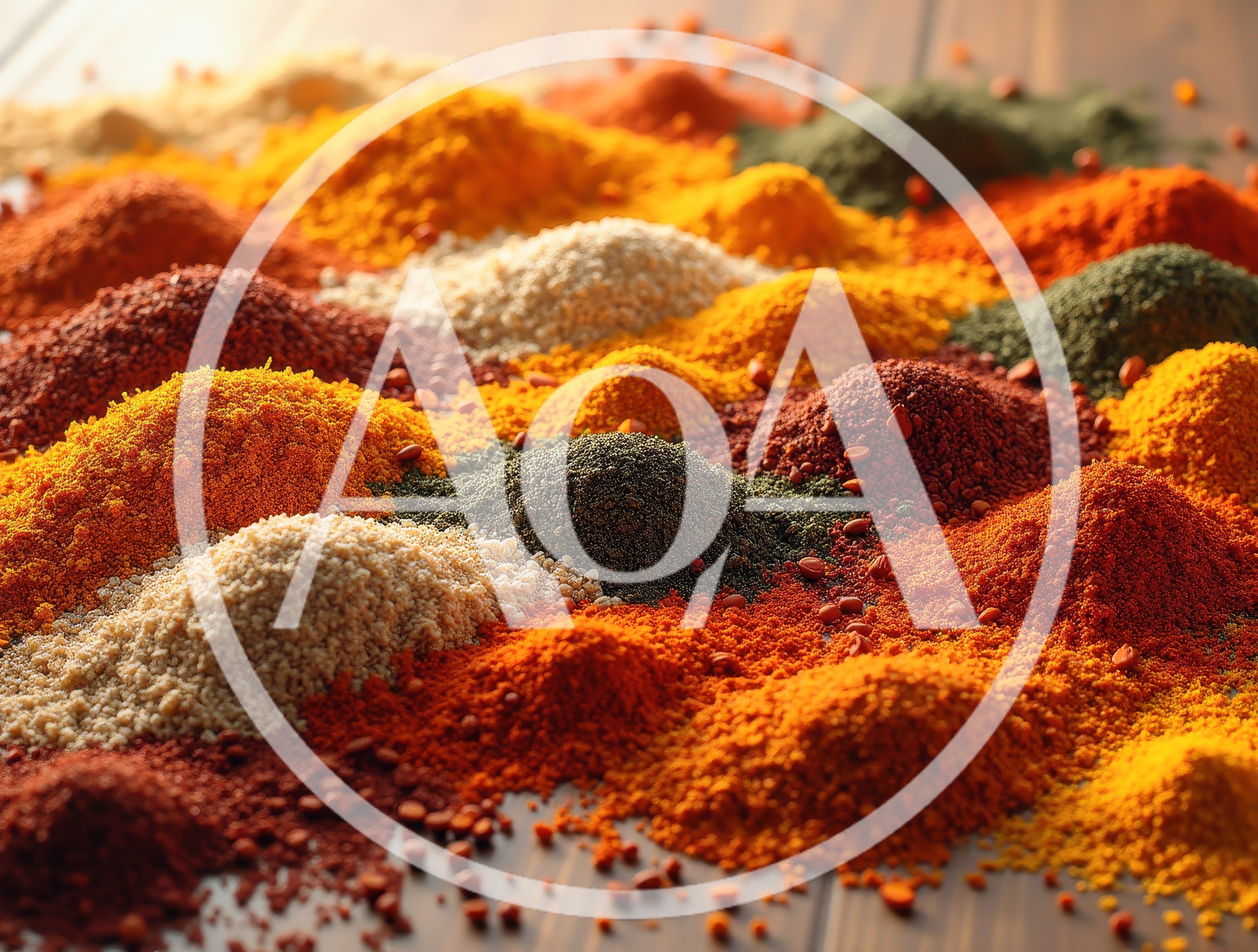 Assorted Colorful Spices Piled On Wooden Surface