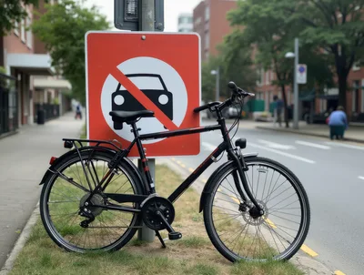 Black Bicycle Parked Beside No Cars Traffic Sign