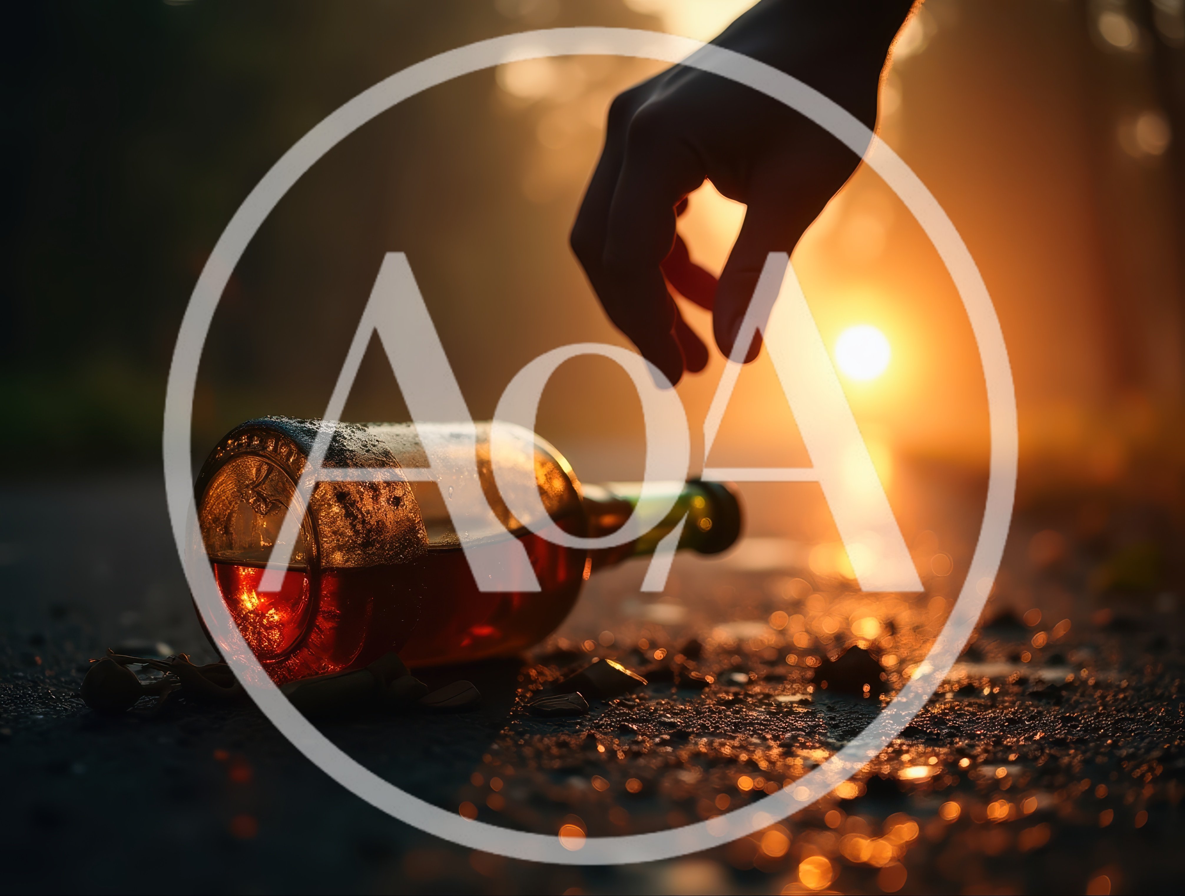 Hand Reaching For A Fallen Bottle Of Alcohol