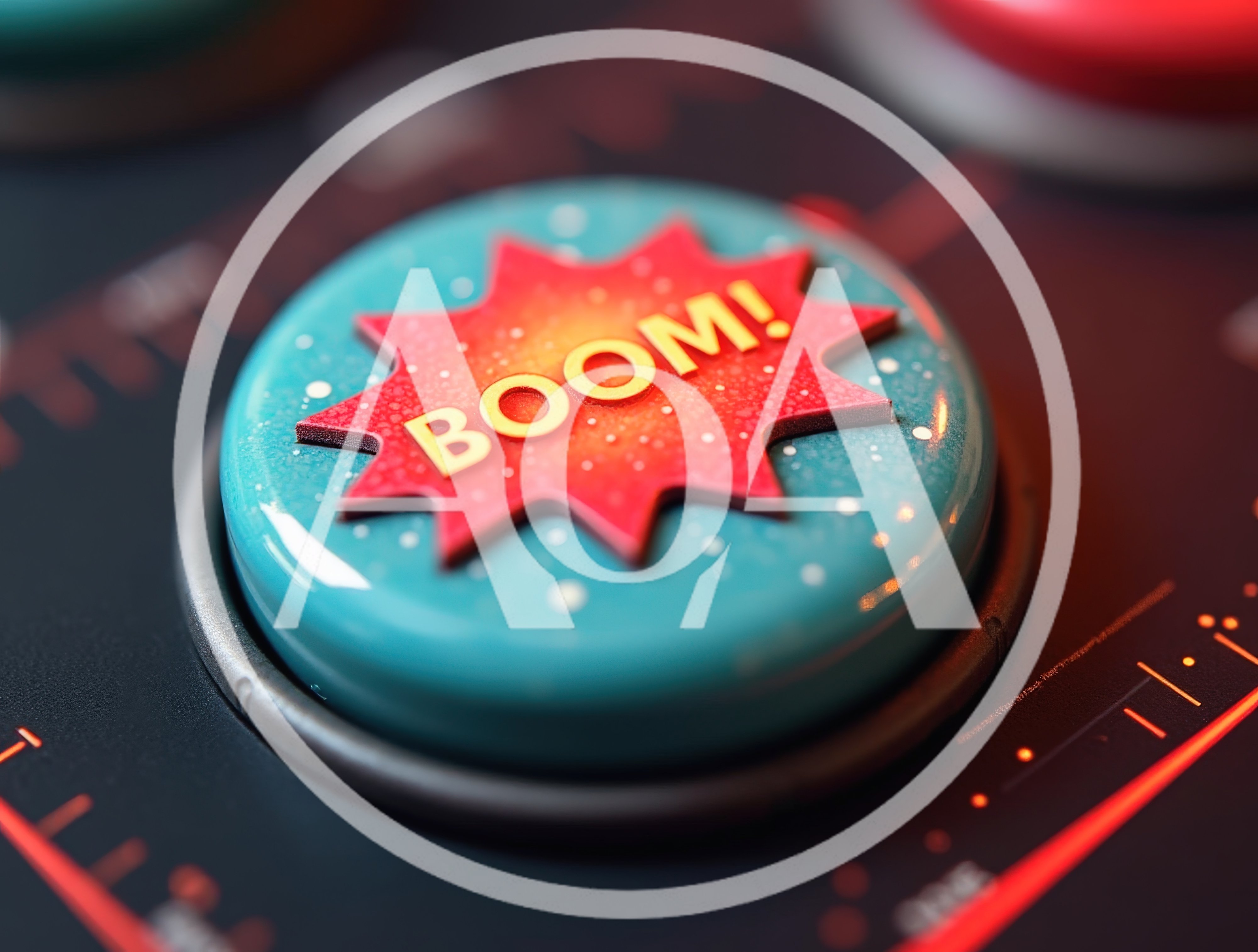 Close Up Of A Teal Boom Button On A Console