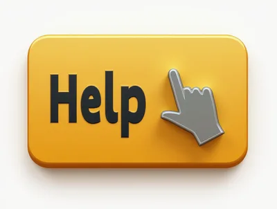 3D Rendered Yellow Help Button With Cursor Icon