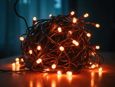 Tangled Ball Of Glowing Orange Christmas Lights
