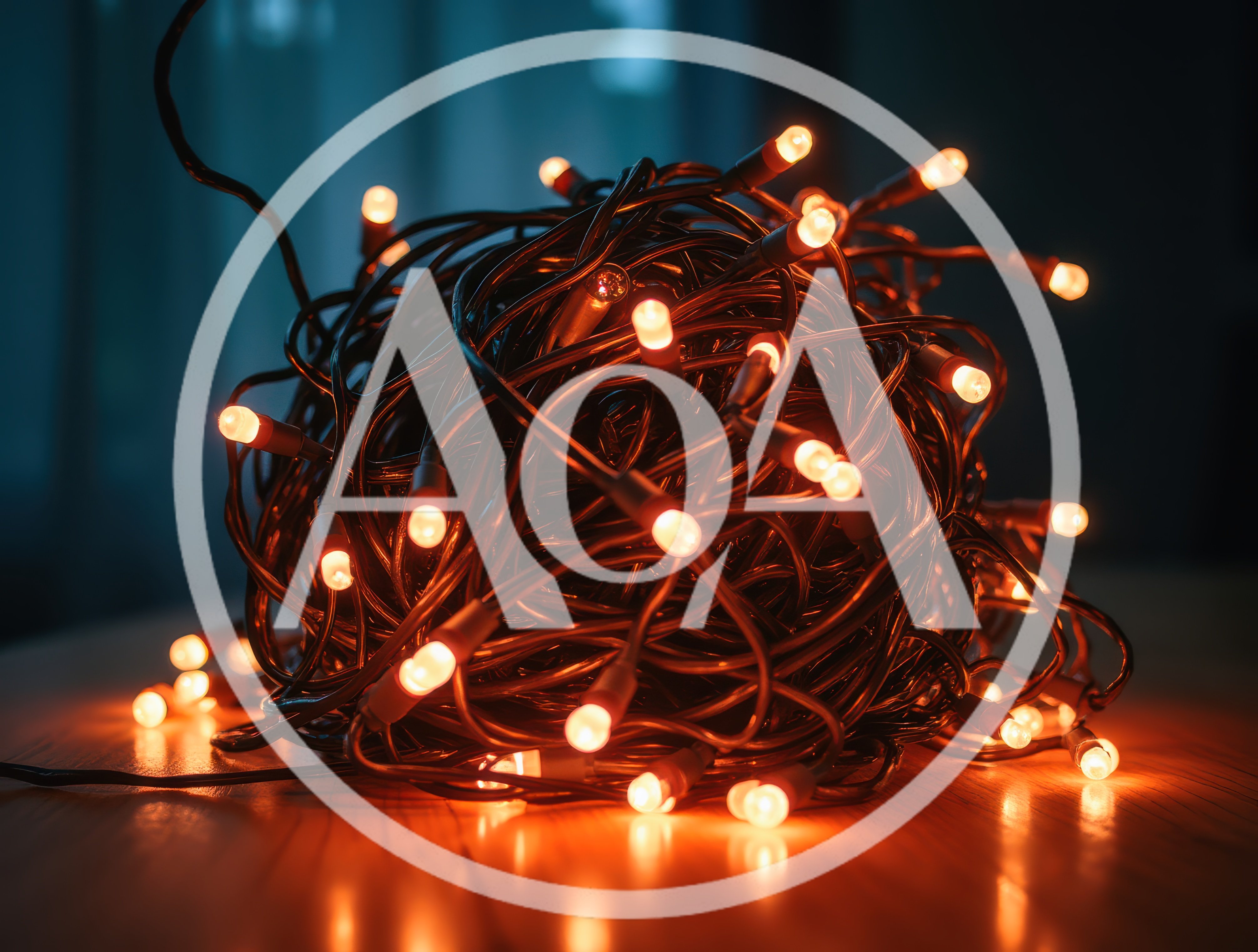 Tangled Ball Of Glowing Orange Christmas Lights