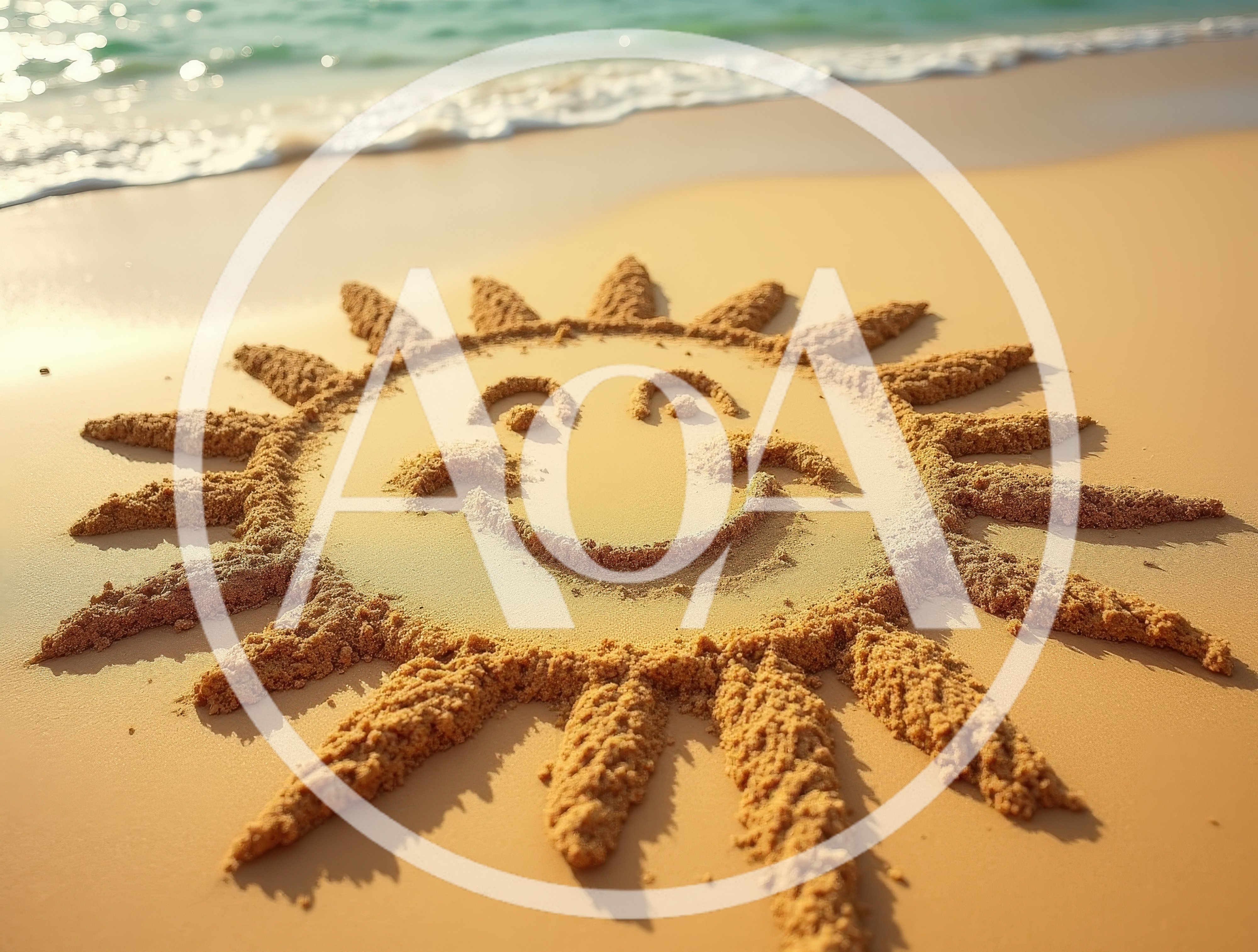 Sun Face Drawn In Sand On Beach