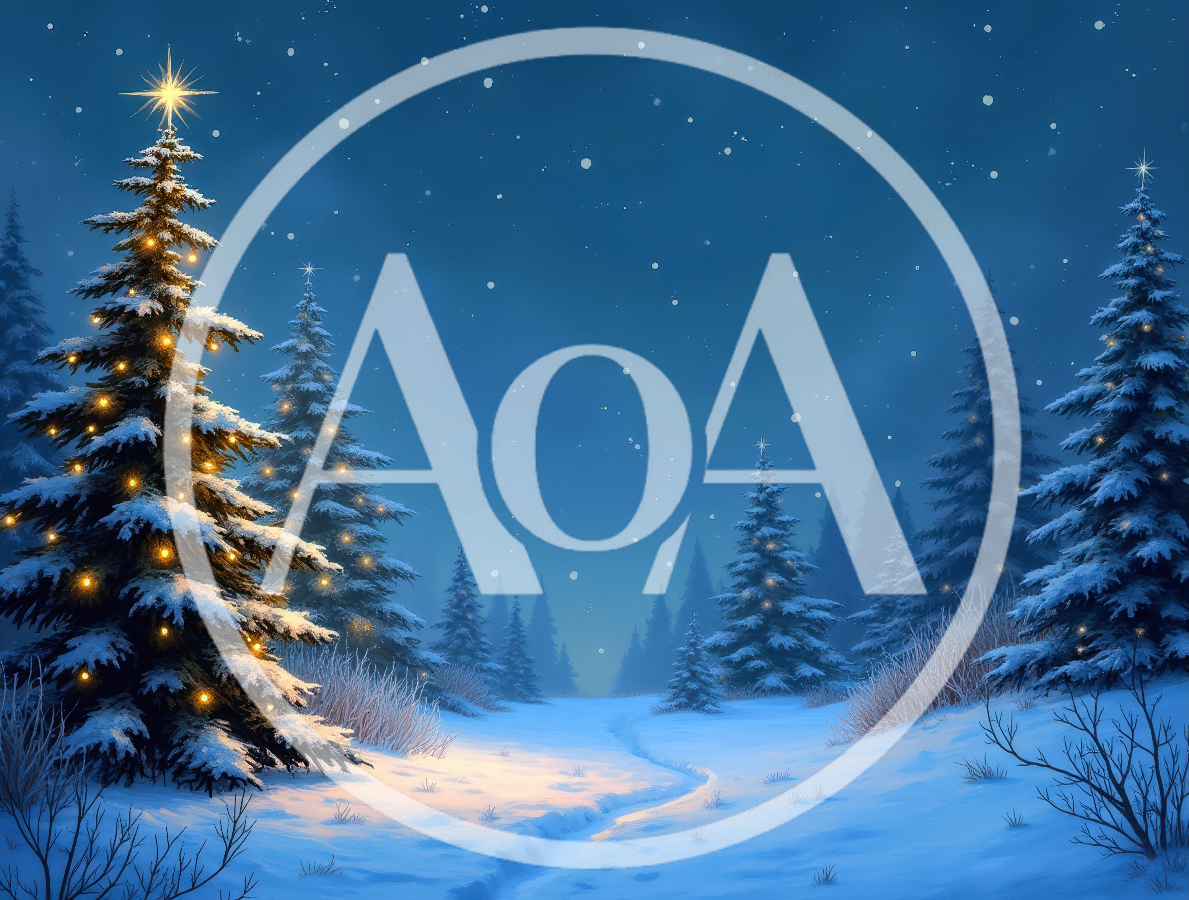 Illuminated Christmas Tree In A Snowy Winter Forest