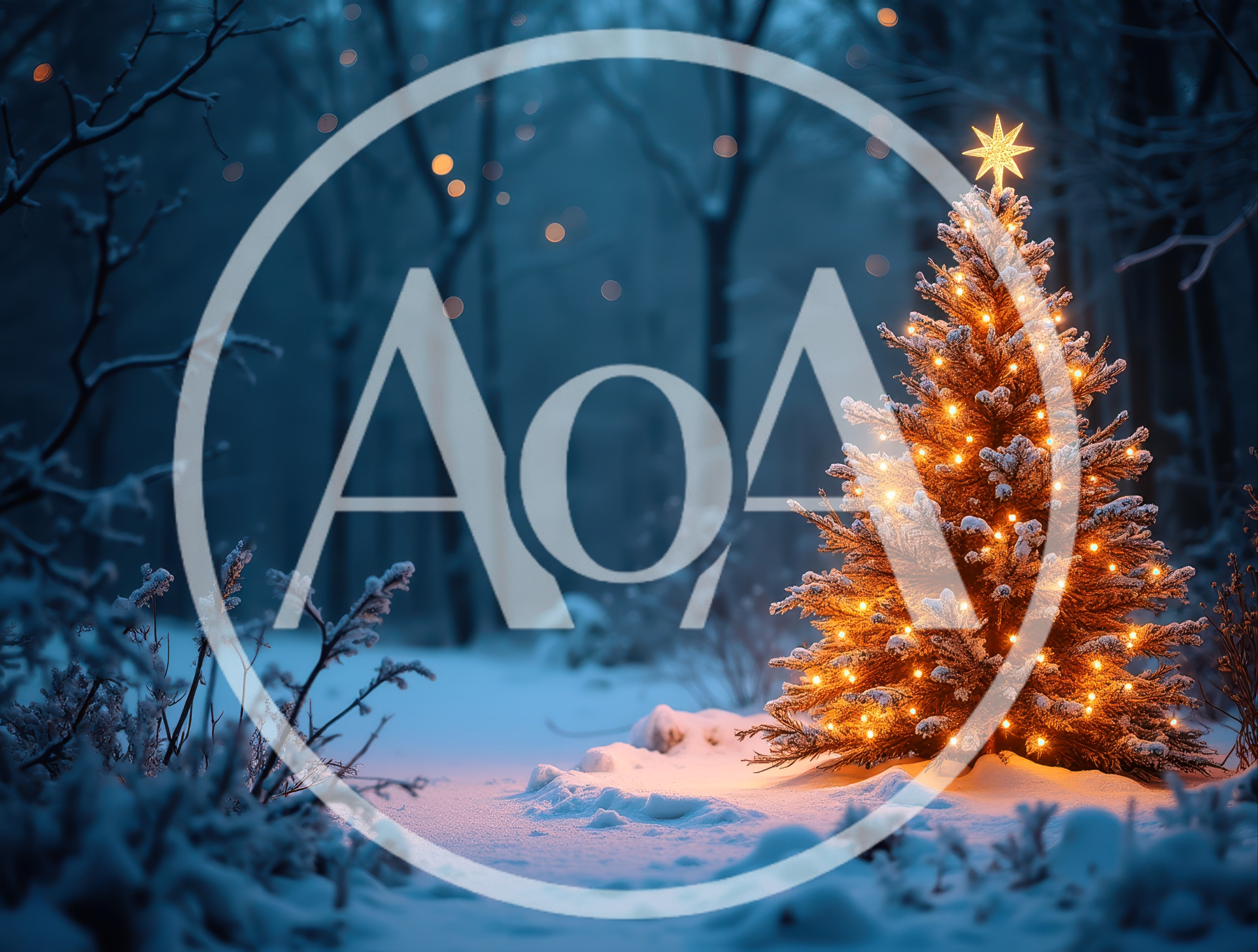 Illuminated Christmas Tree In Snowy Winter Forest