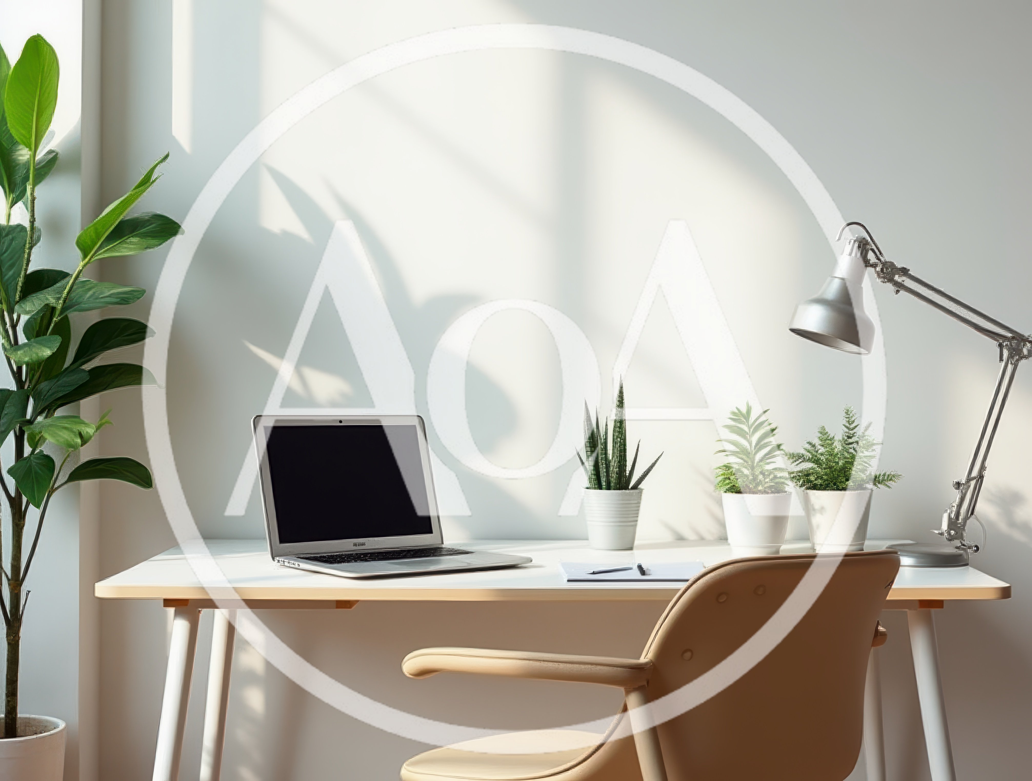 Minimalist Home Office Desk With Laptop And Plants